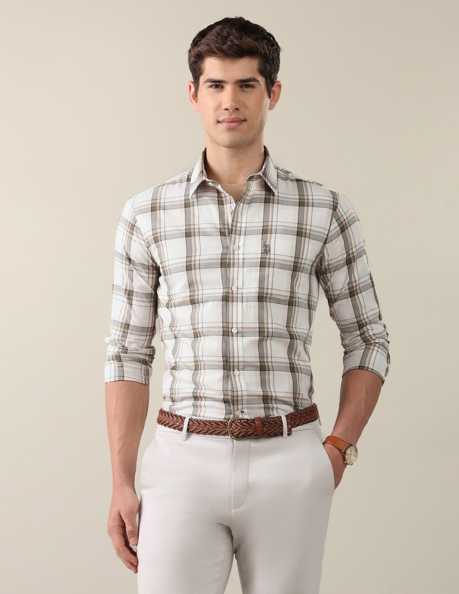 Twill Grid Tattersall Checked Shirt Green - U.S. Polo Assn. India | Large