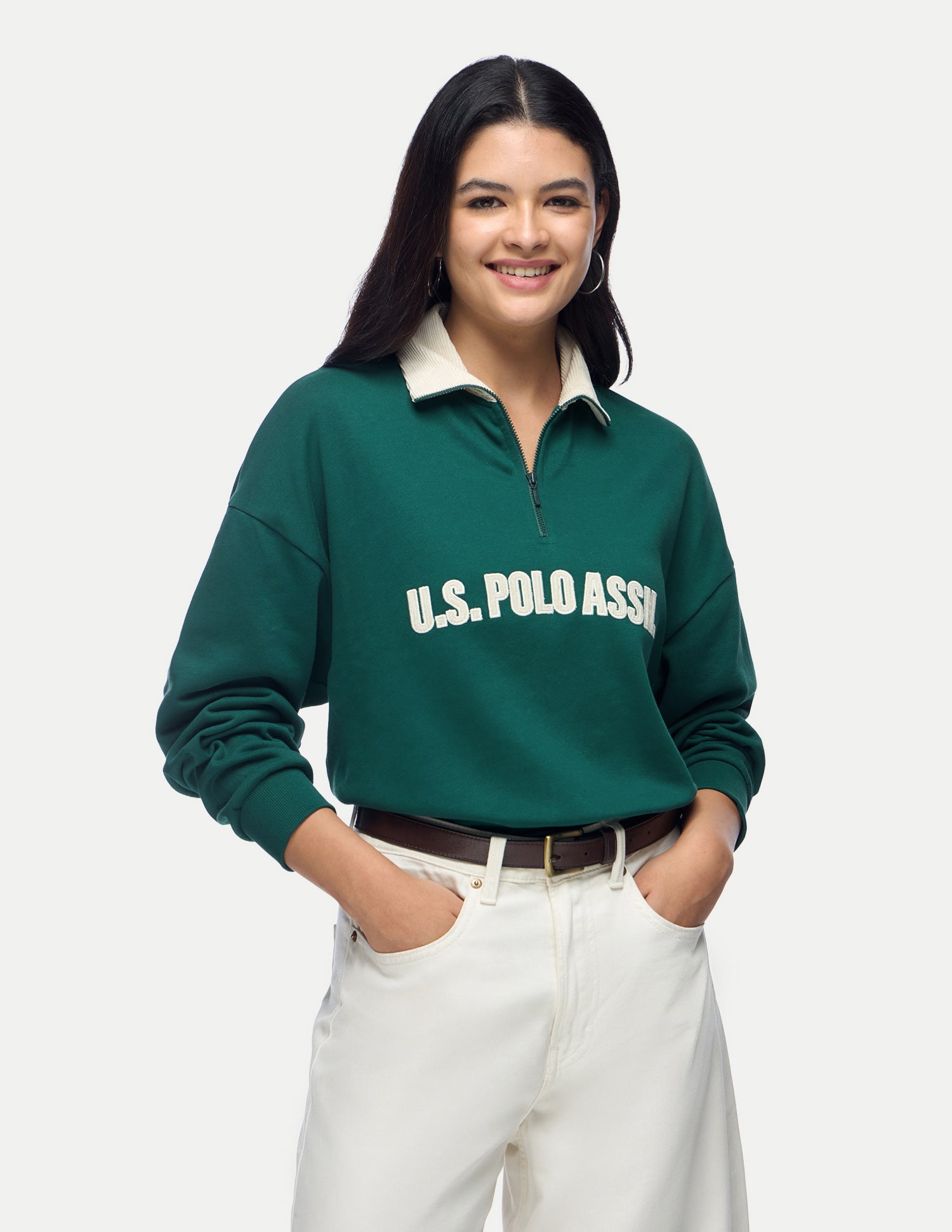 Brand Applique Relaxed Fit Sweatshirt Dark Green - U.S. Polo Assn. India | Large
