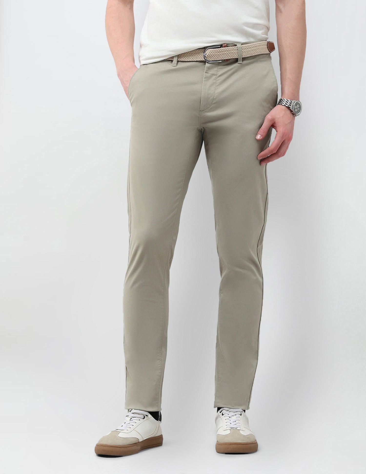Austin Slim Fit Satin Trousers Light Olive - U.S. Polo Assn. India | Large