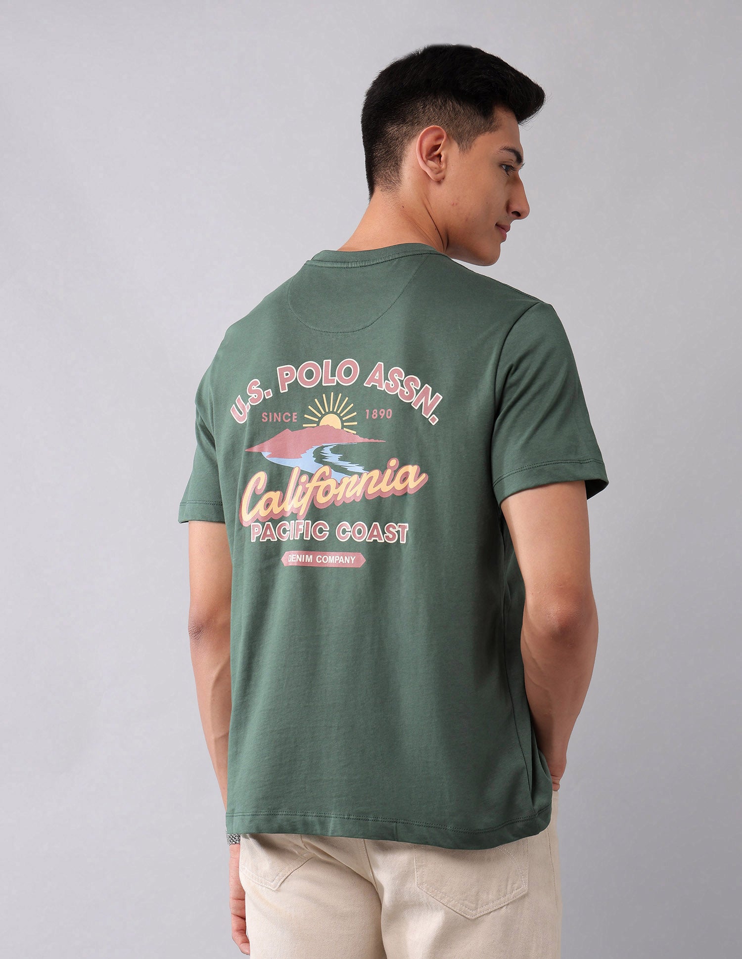 Brand Printed Muscle Fit T-Shirt Olive - U.S. Polo Assn. India | Large