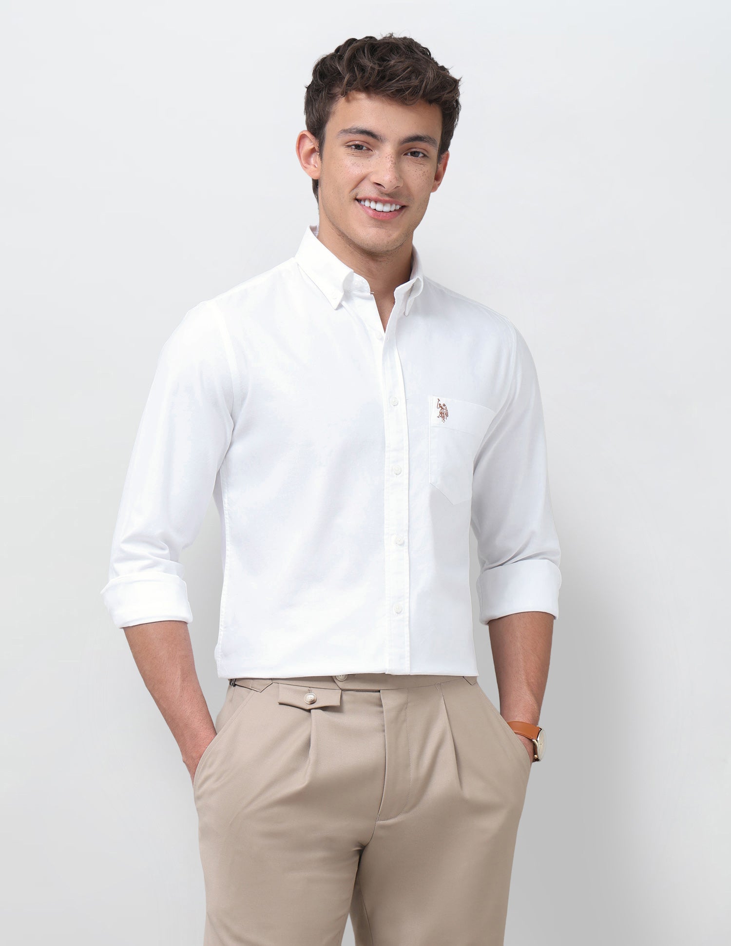 Tailored Fit Oxford Button Down Shirt White - U.S. Polo Assn. India | Large