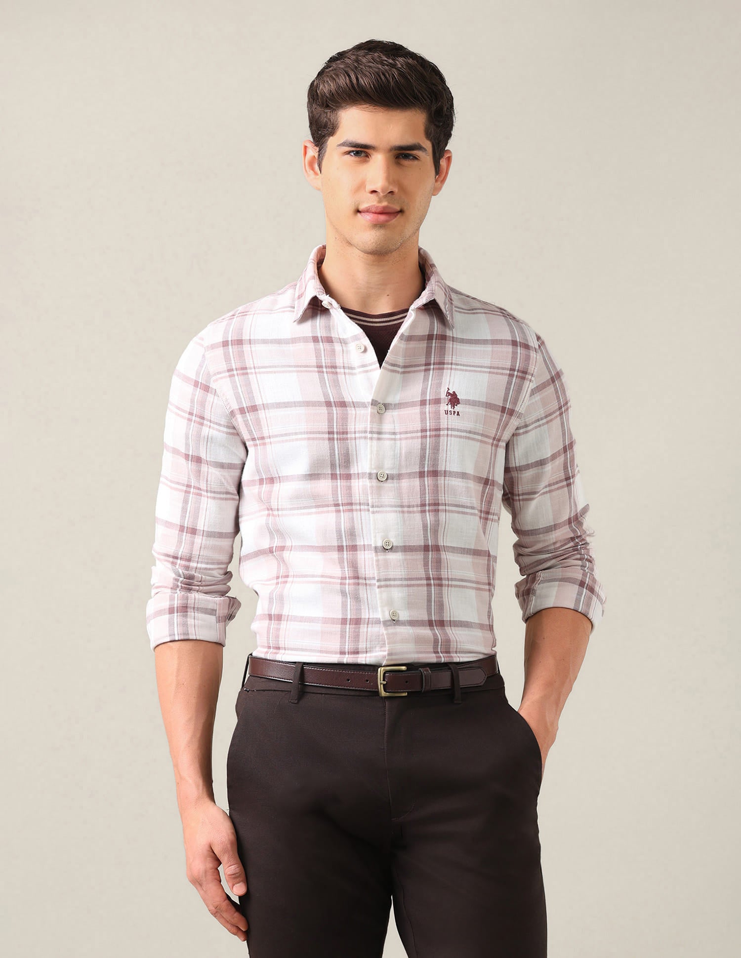 Plaid Checked Twill Shirt Pink - U.S. Polo Assn. India | Large