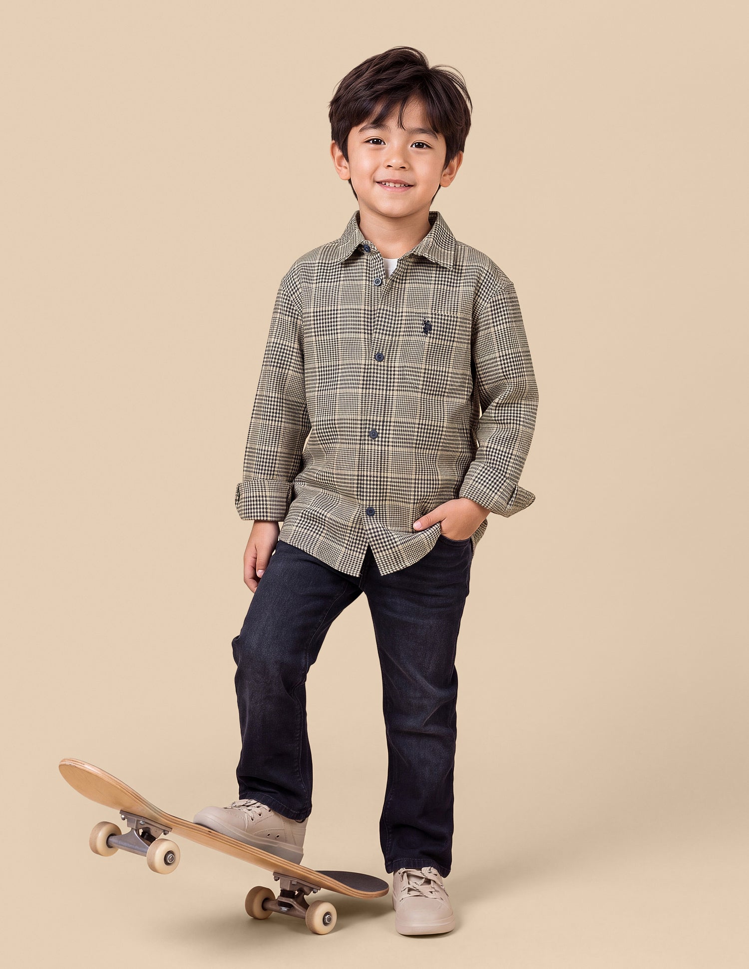 Plaid Checked Twill Shacket Beige - U.S. Polo Assn. India | Large