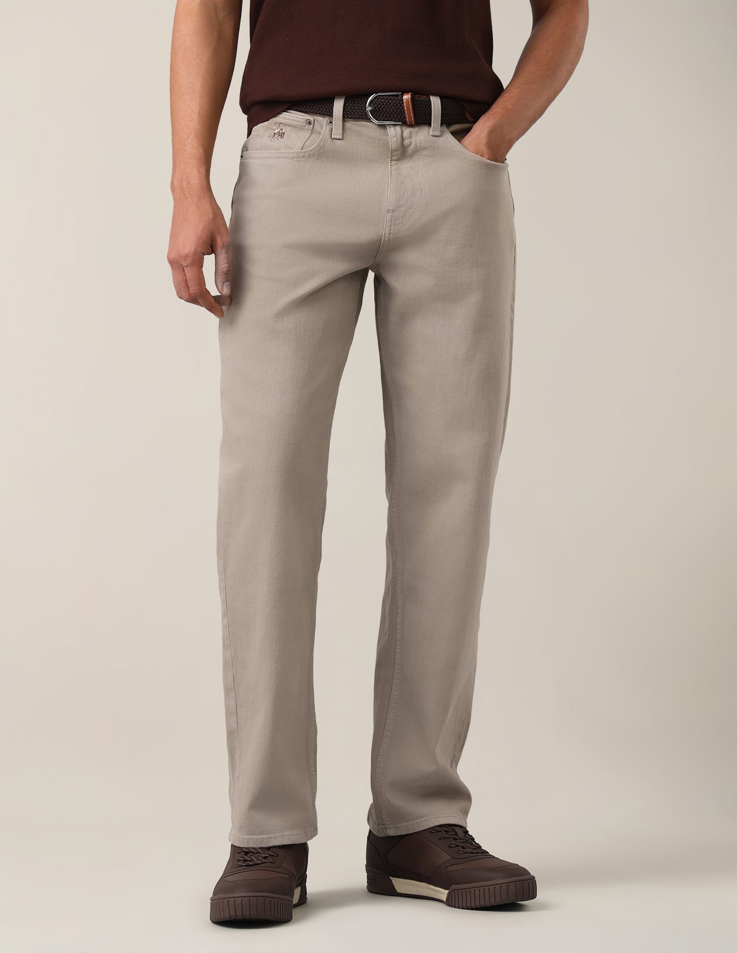 Shawn Relaxed Fit Brown Jeans Khaki - U.S. Polo Assn. India | Large