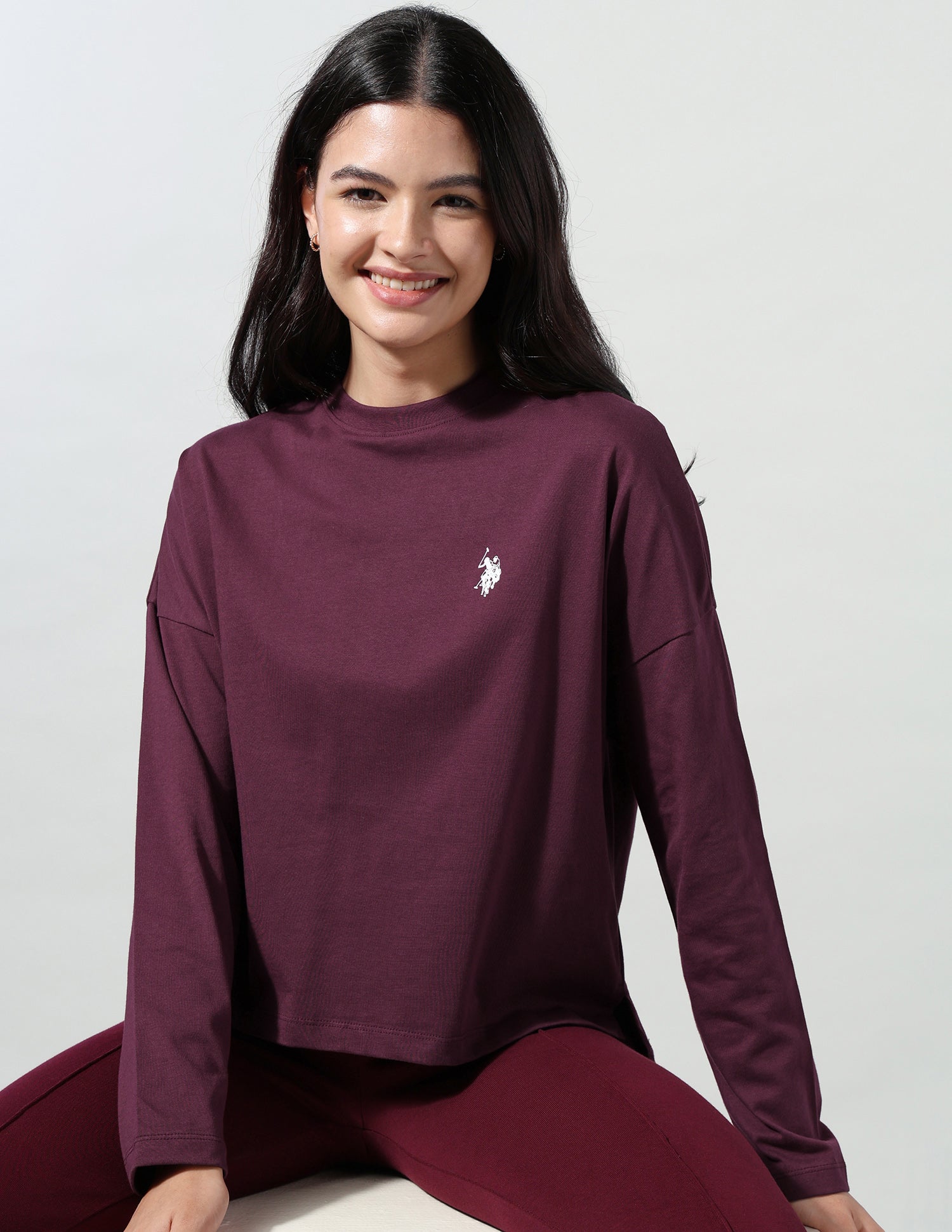 Solid Regular Fit Longline T-Shirt Wine - U.S. Polo Assn. India | Large