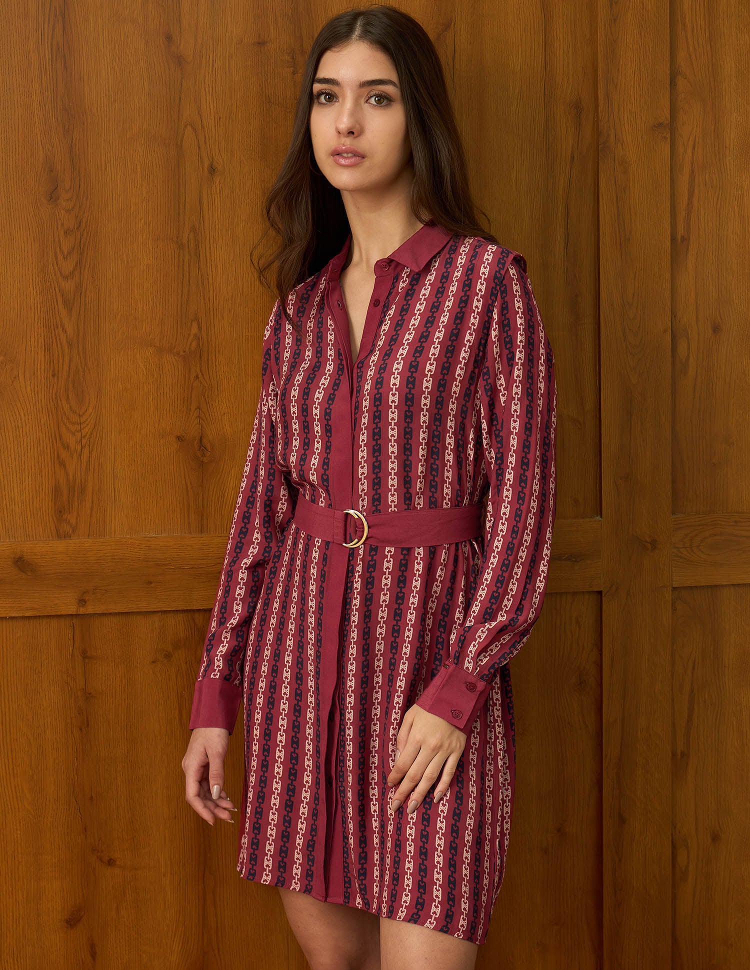 Abstract Printed Mini Shirt Dress With Belt