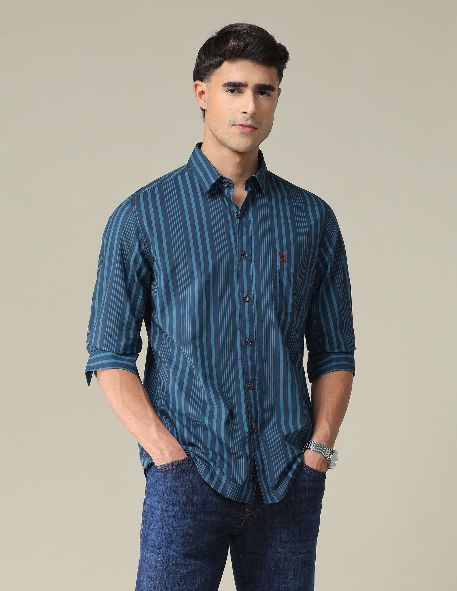 Vertical Stripe Cotton Shirt
