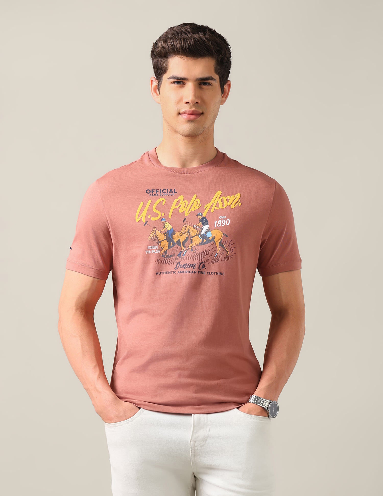 Graphic Brand Printed Slim Fit T-Shirt Orange - U.S. Polo Assn. India | Large