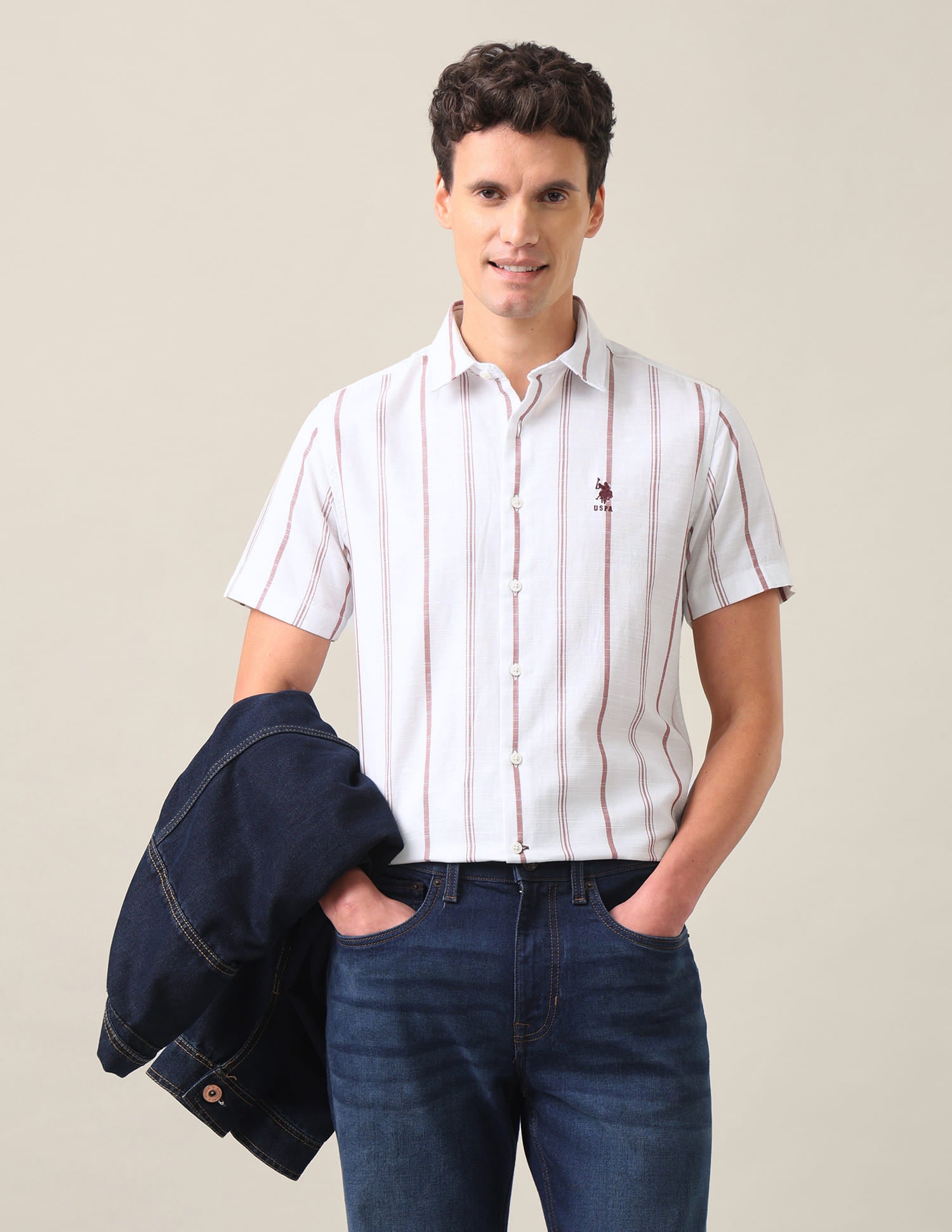 Vertical Striped Regular Fit Shirt Rust - U.S. Polo Assn. India | Large