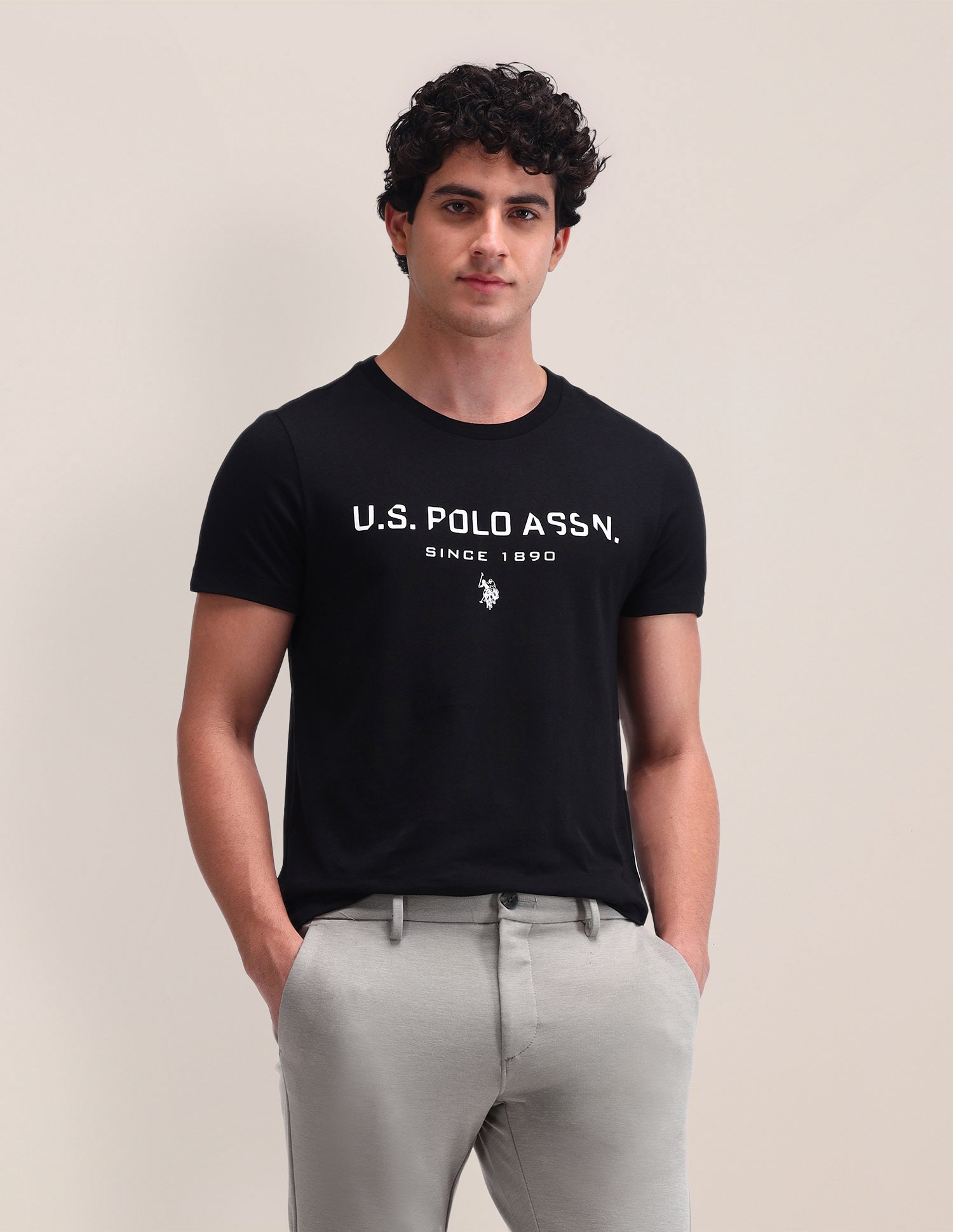 Brand Printed Cotton T-Shirt Black - U.S. Polo Assn. India | Large