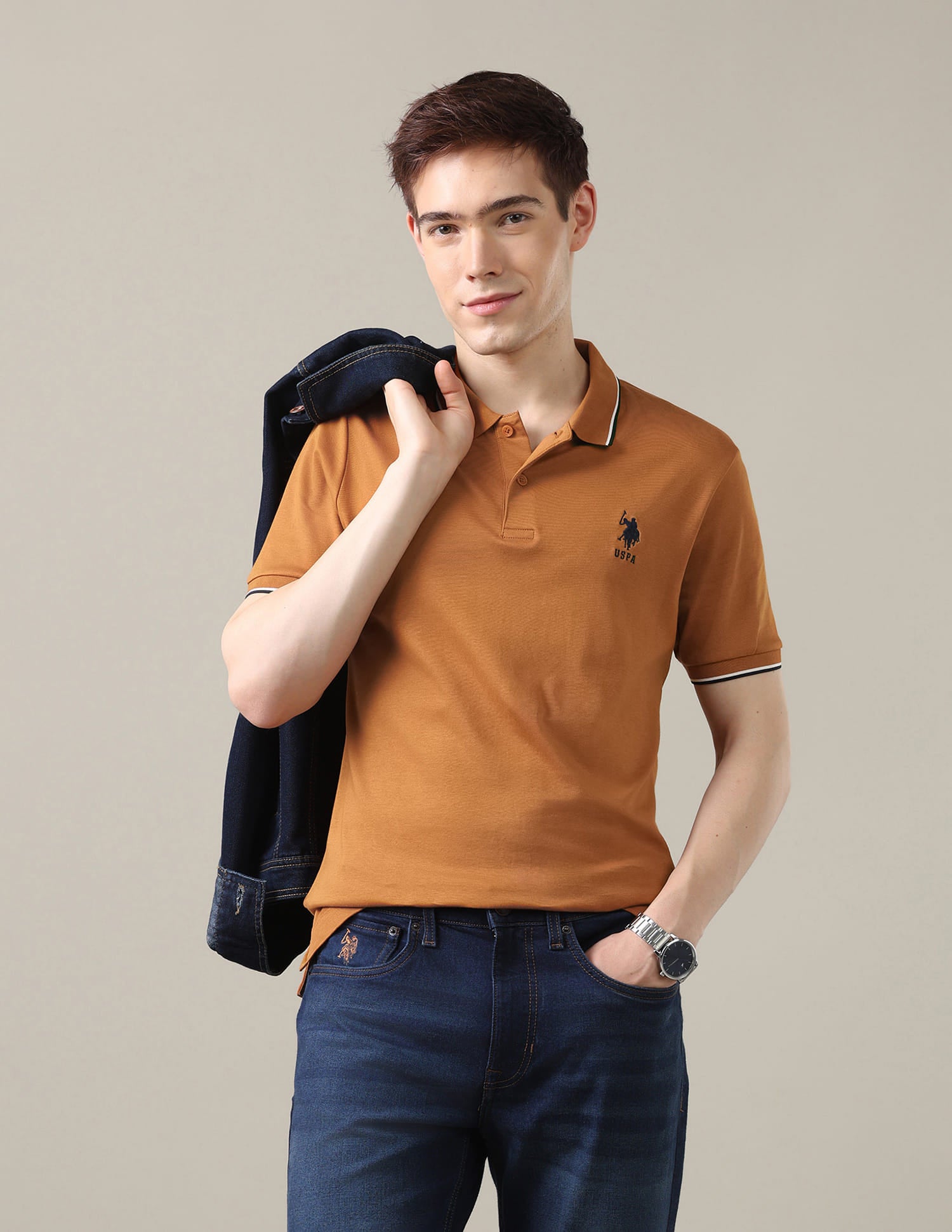 Solid Slim Fit Polo Shirt Yellow - U.S. Polo Assn. India | Large