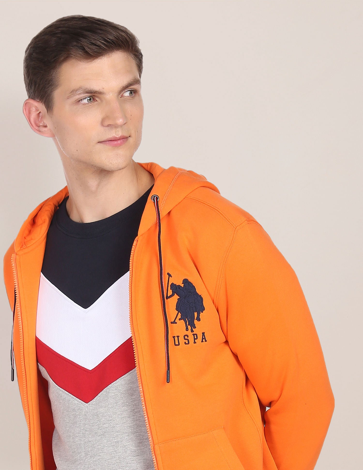 Drawstring Hood Solid Sweatshirt Orange - U.S. Polo Assn. India | Large