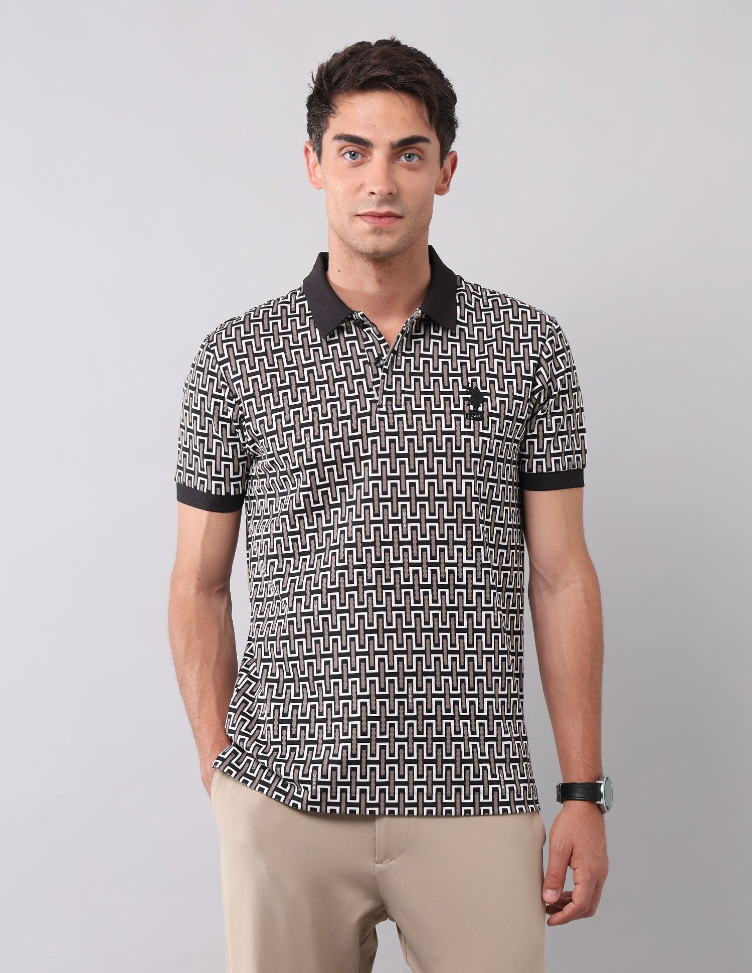 Geometric Printed Muscle Fit Polo Shirt Black - U.S. Polo Assn. India | Large