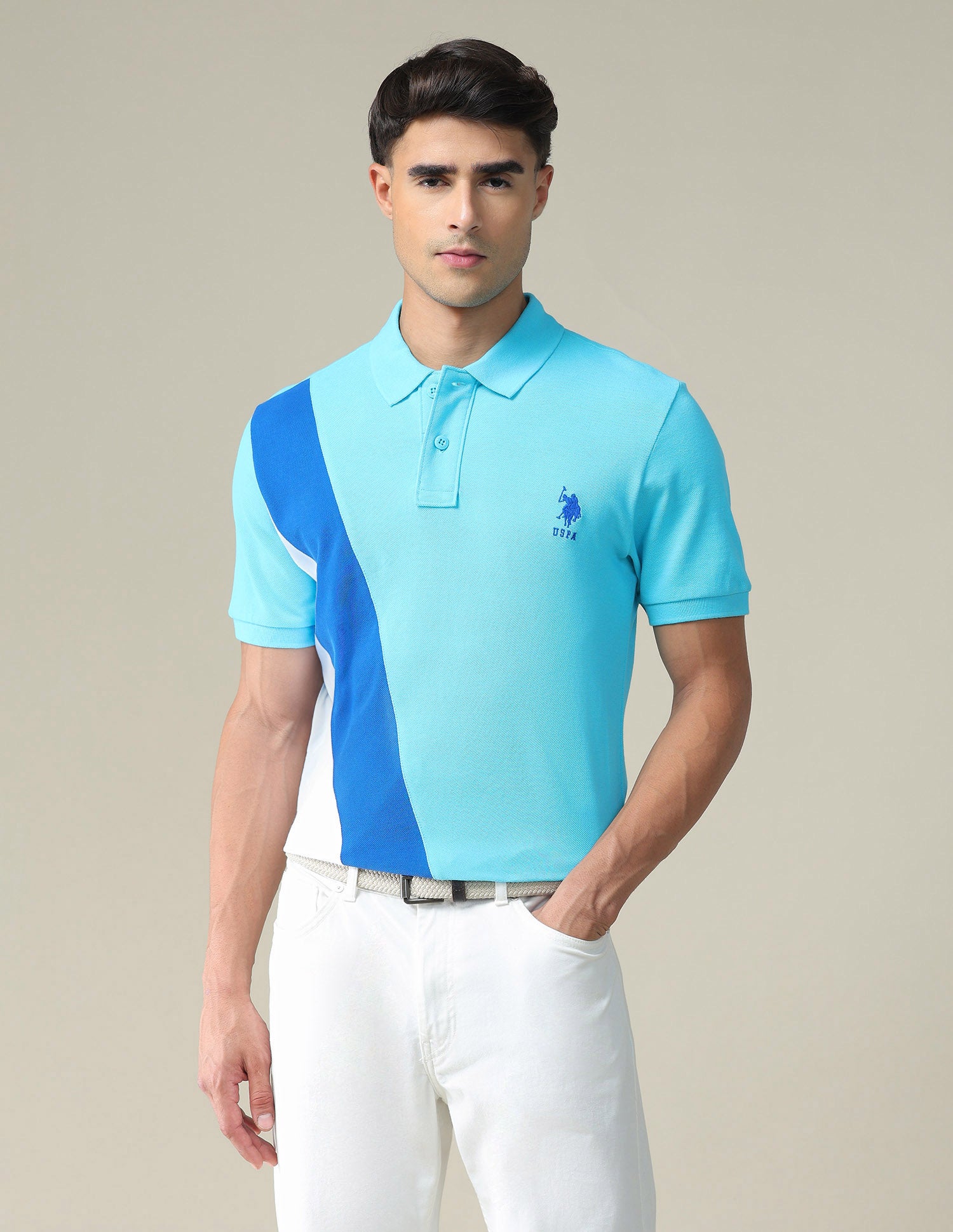 Colour Block Cotton Polo Shirt
