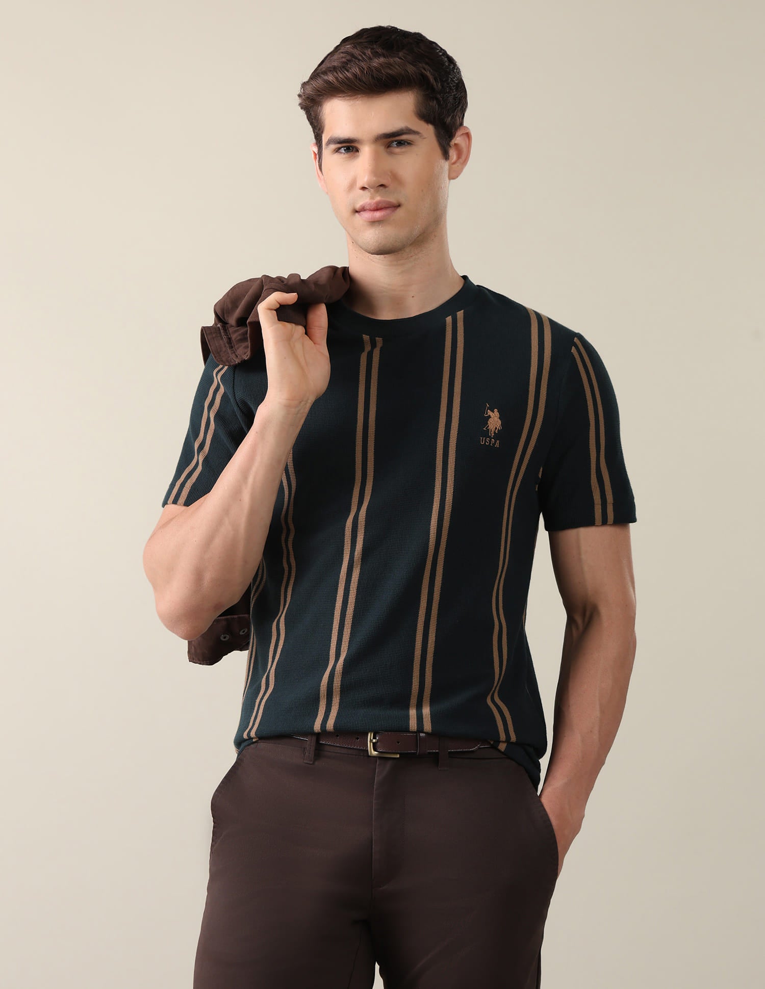 Vertical Striped Slim Fit T-Shirt Green - U.S. Polo Assn. India | Large