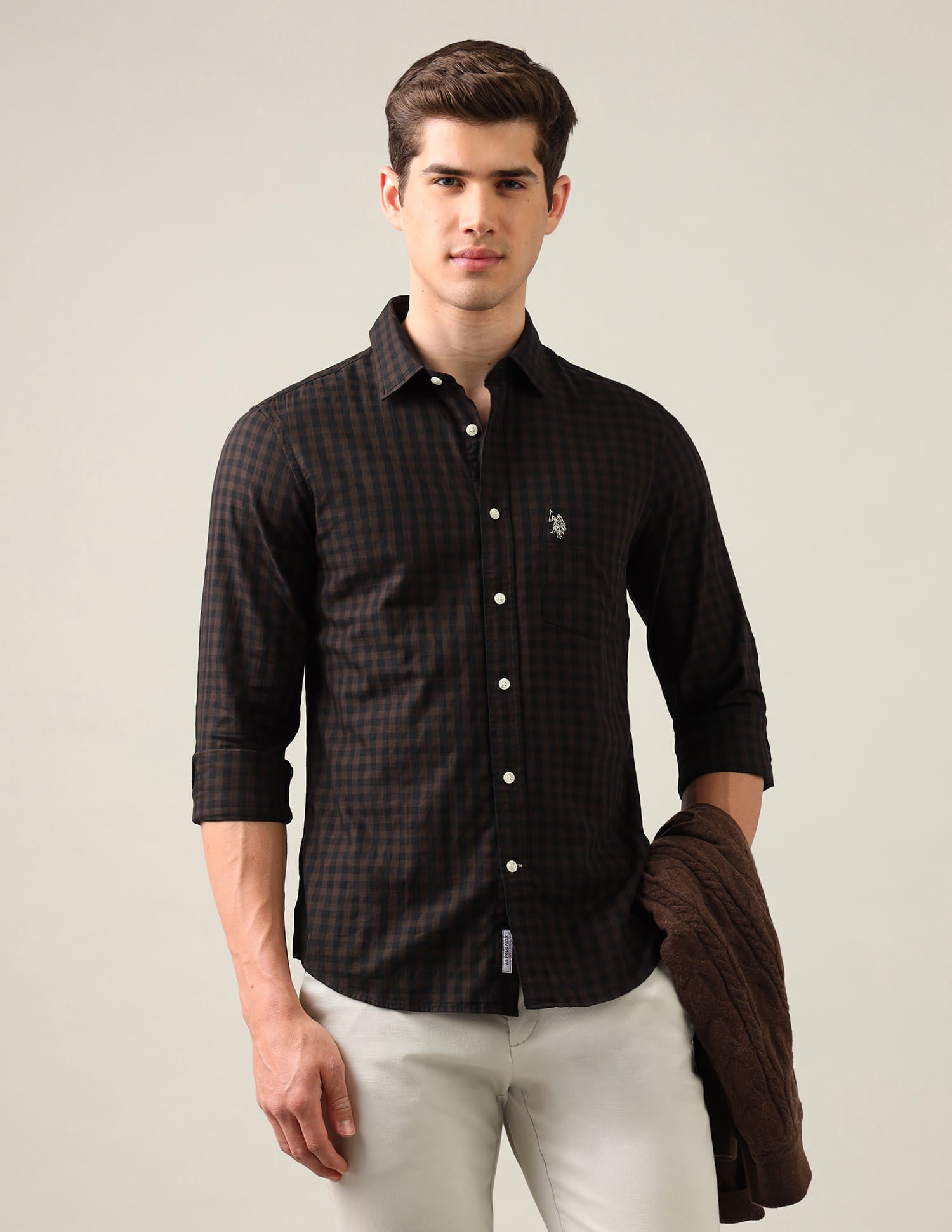 Gingham Checked Twill Shirt Brown - U.S. Polo Assn. India | Large