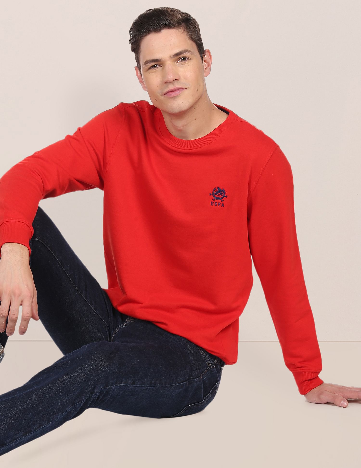 Solid Crew Neck Sweatshirt Red - U.S. Polo Assn. India | Large