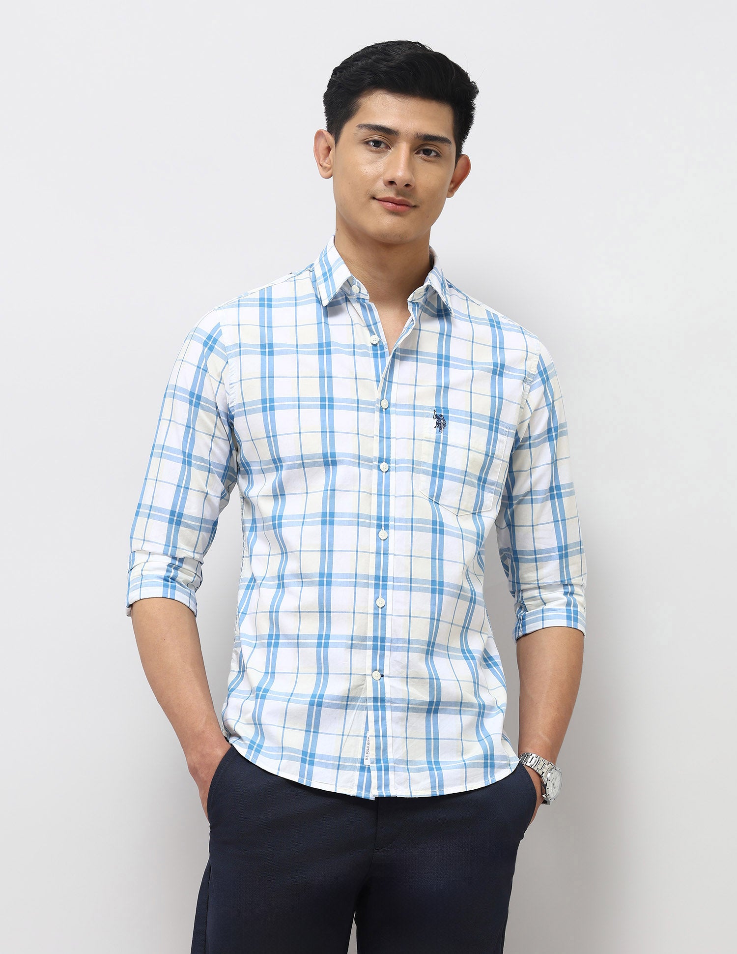 Pure Cotton Tailored Fit Shirt Beige - U.S. Polo Assn. India | Large