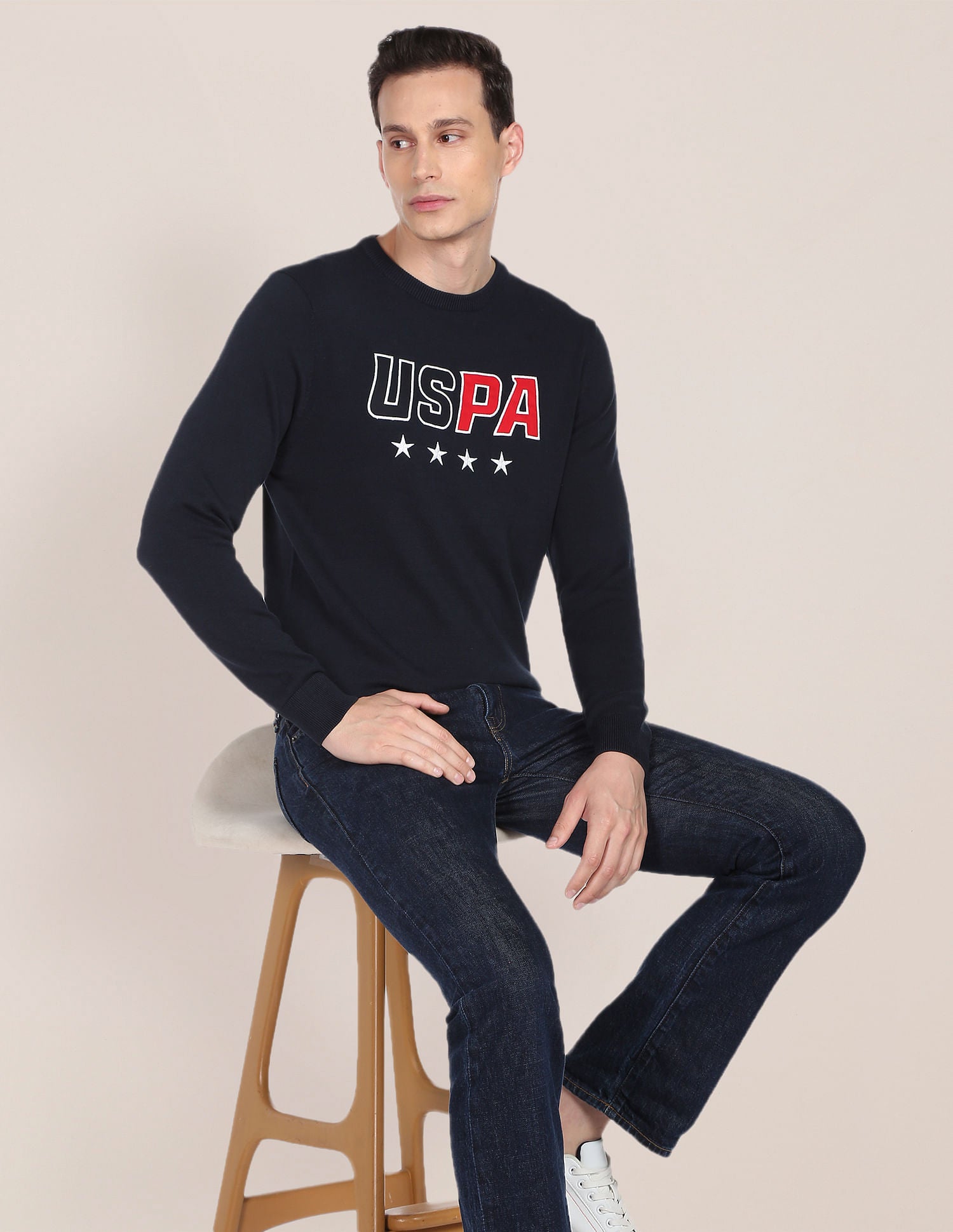 Crew Neck Appliqued Sweater Navy - U.S. Polo Assn. India | Large