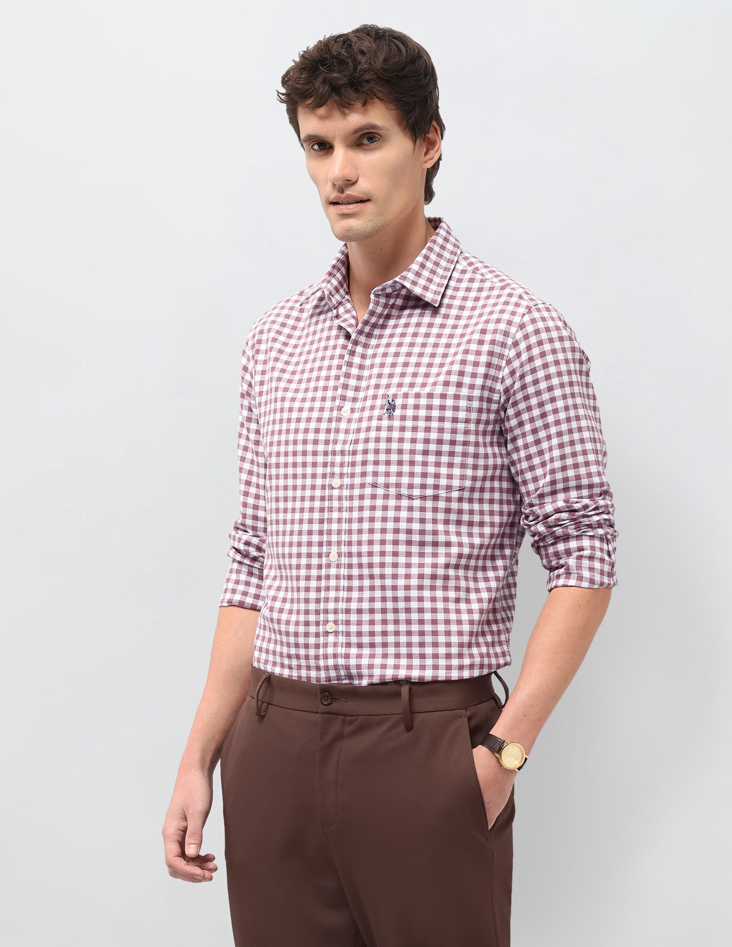 Gingham Checks Tailored Fit Shirt Pink - U.S. Polo Assn. India | Large