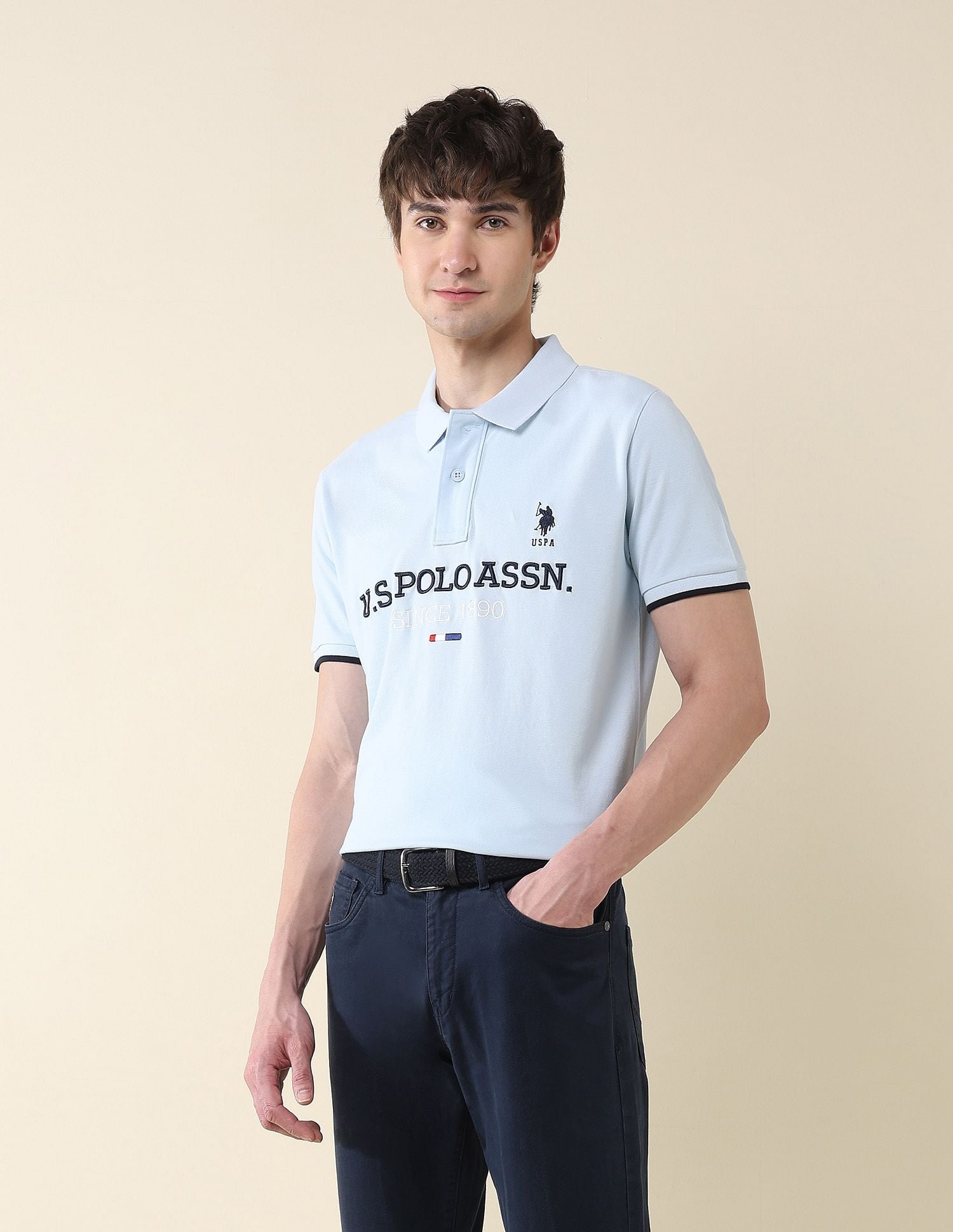 Slim Fit Brand Embroidered Polo Shirt Light Blue - U.S. Polo Assn. India | Large