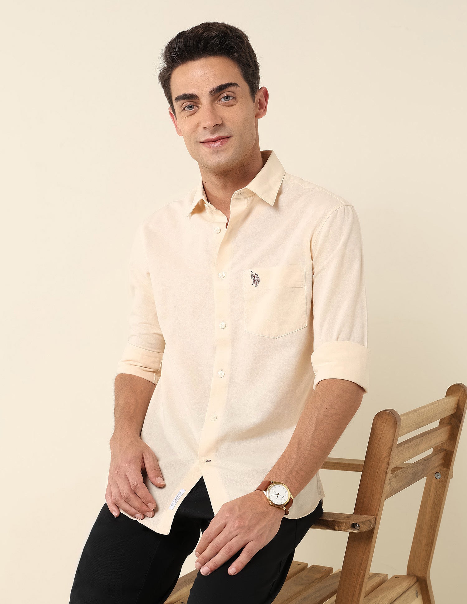 Pure Cotton Twill Shirt Cream - U.S. Polo Assn. India | Large