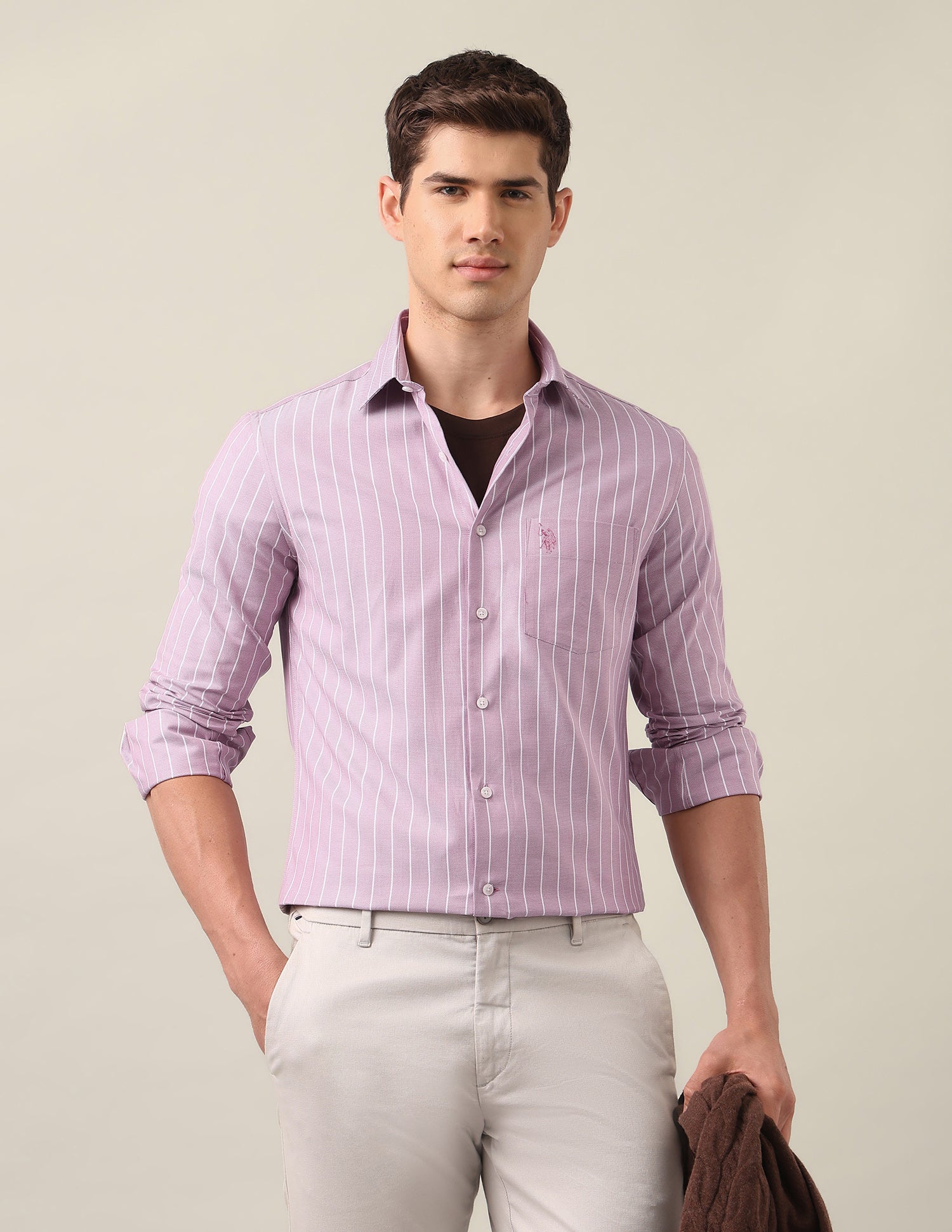 Tailored Fit Vertical Striped Shirt Pink - U.S. Polo Assn. India | Large