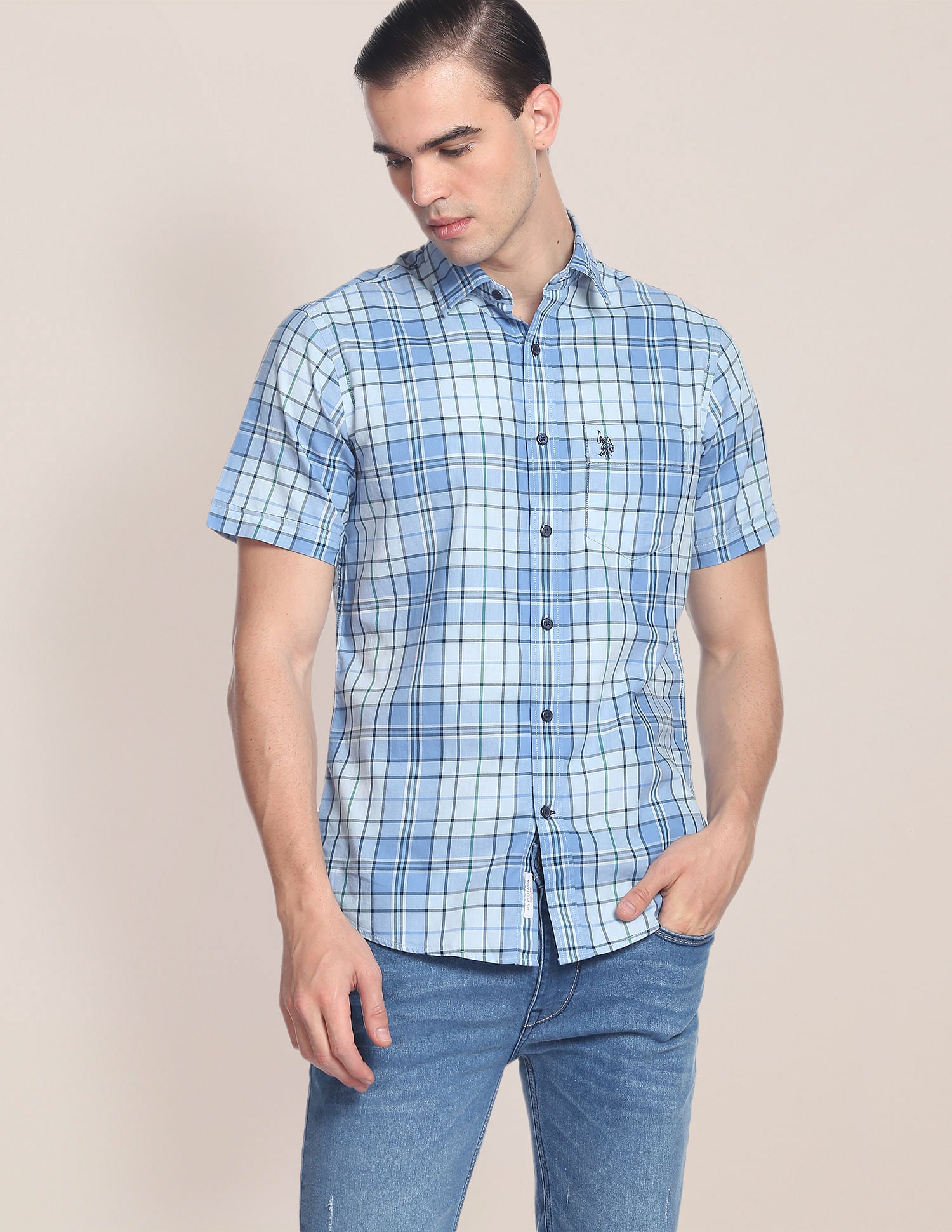 Plaid Check Twill Casual Shirt Blue - U.S. Polo Assn. India | Large