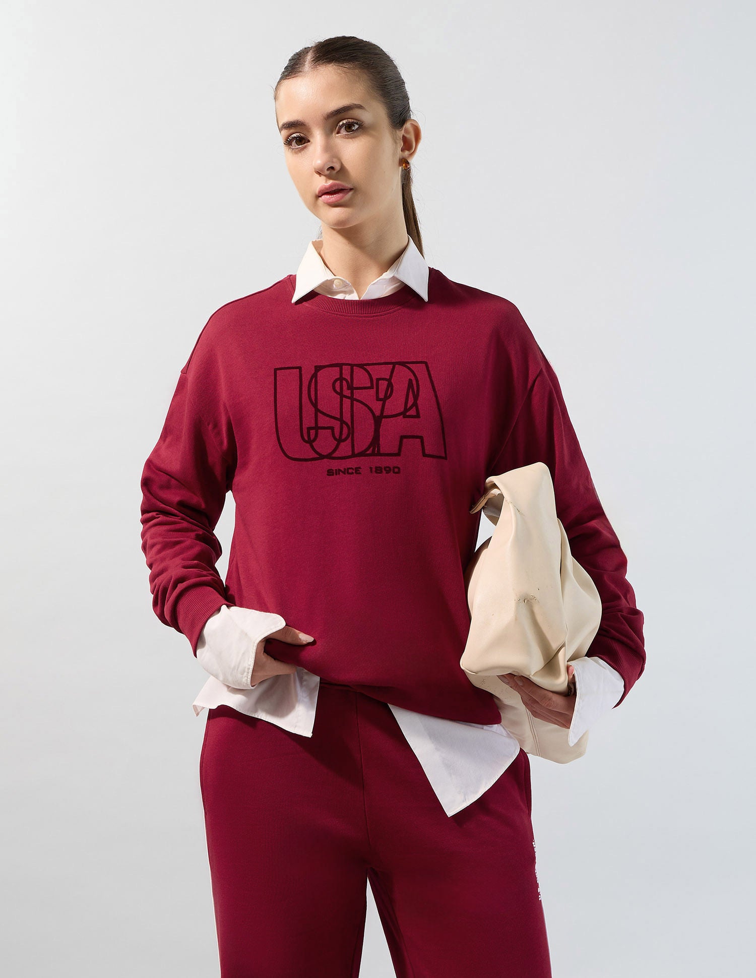 Relaxed Fit Brand Printed Sweatshirt Dark Red - U.S. POLO ASSN. | Large