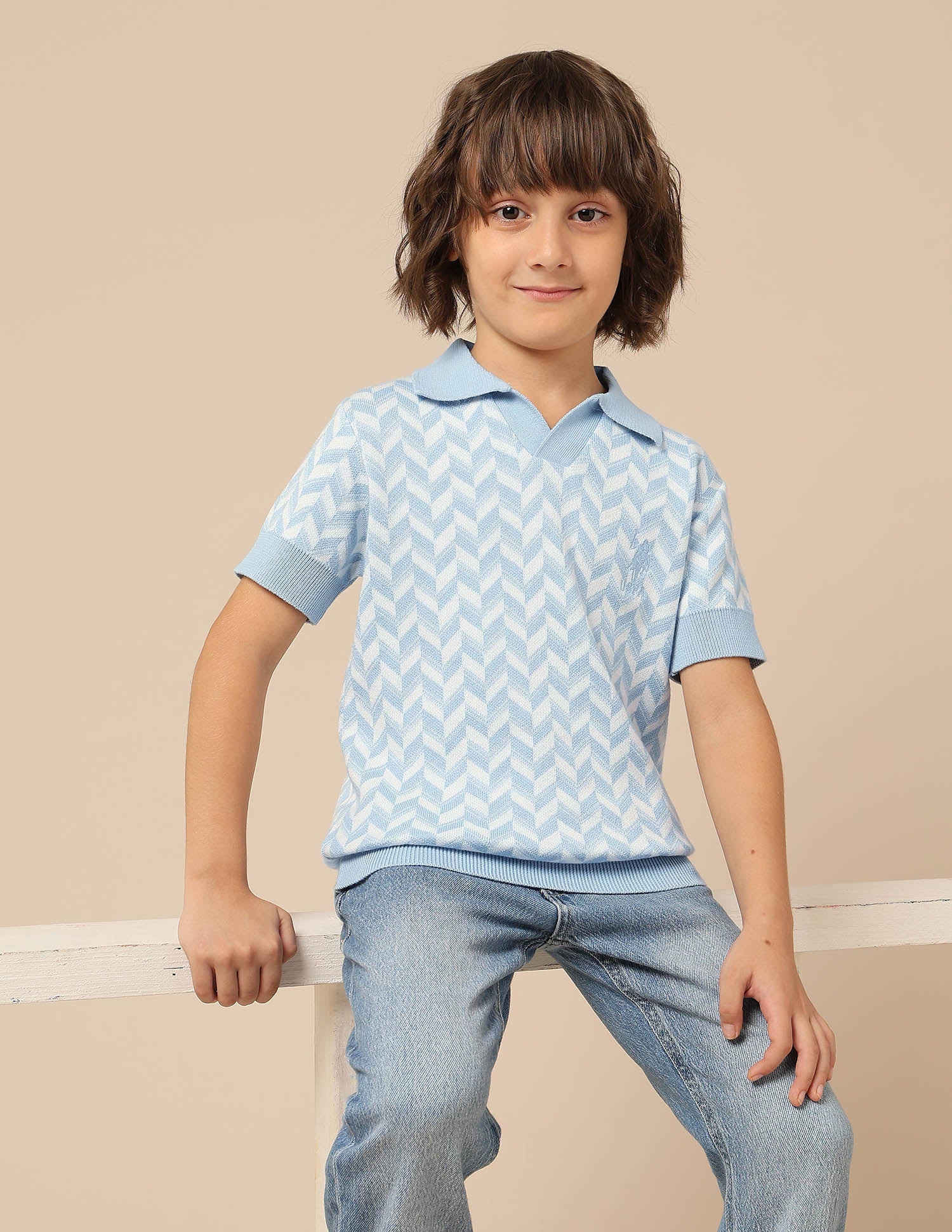 Boys Chevron Printed Regular Fit Polo Shirt