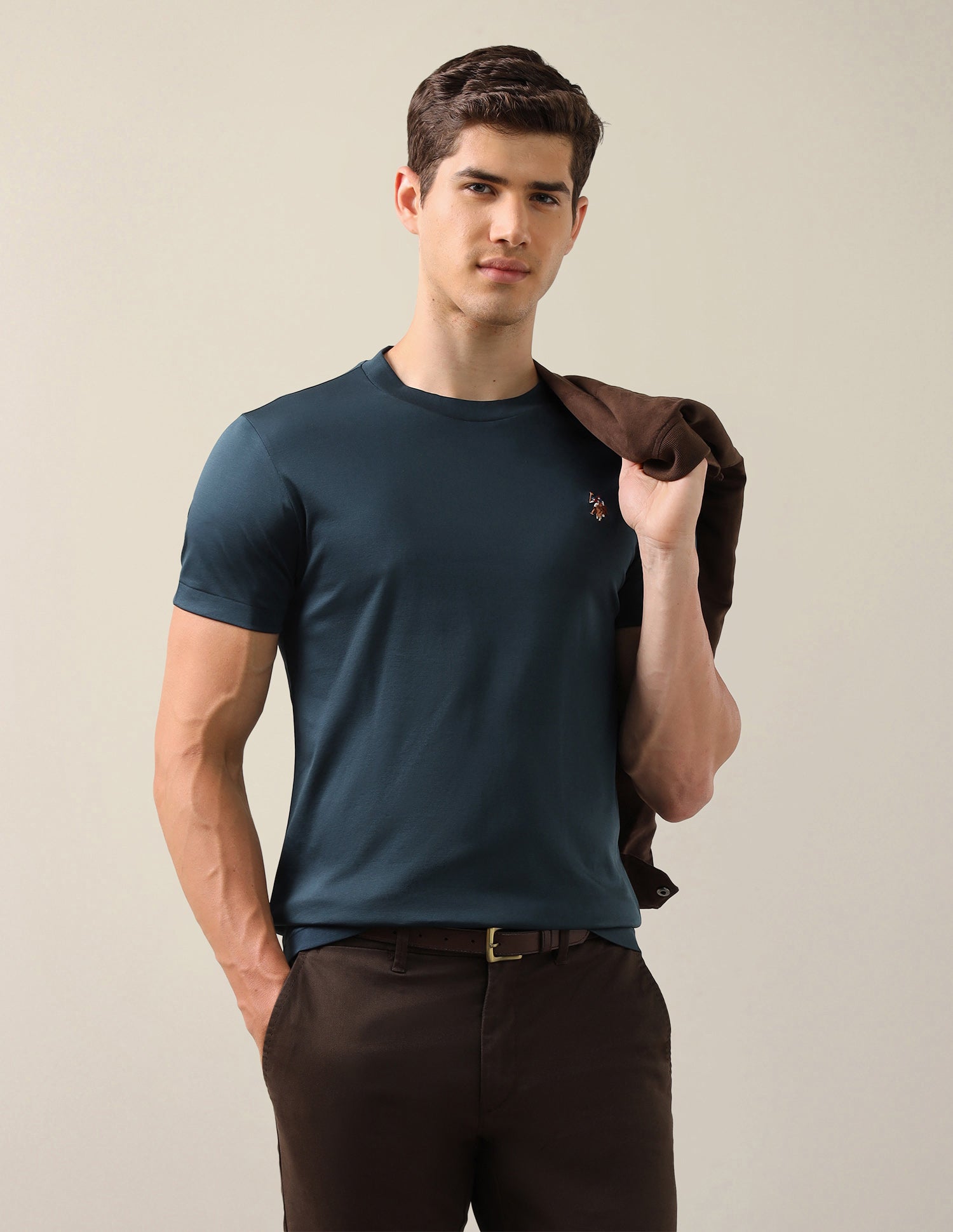 Solid Slim Fit T-Shirt Teal - U.S. Polo Assn. India | Large
