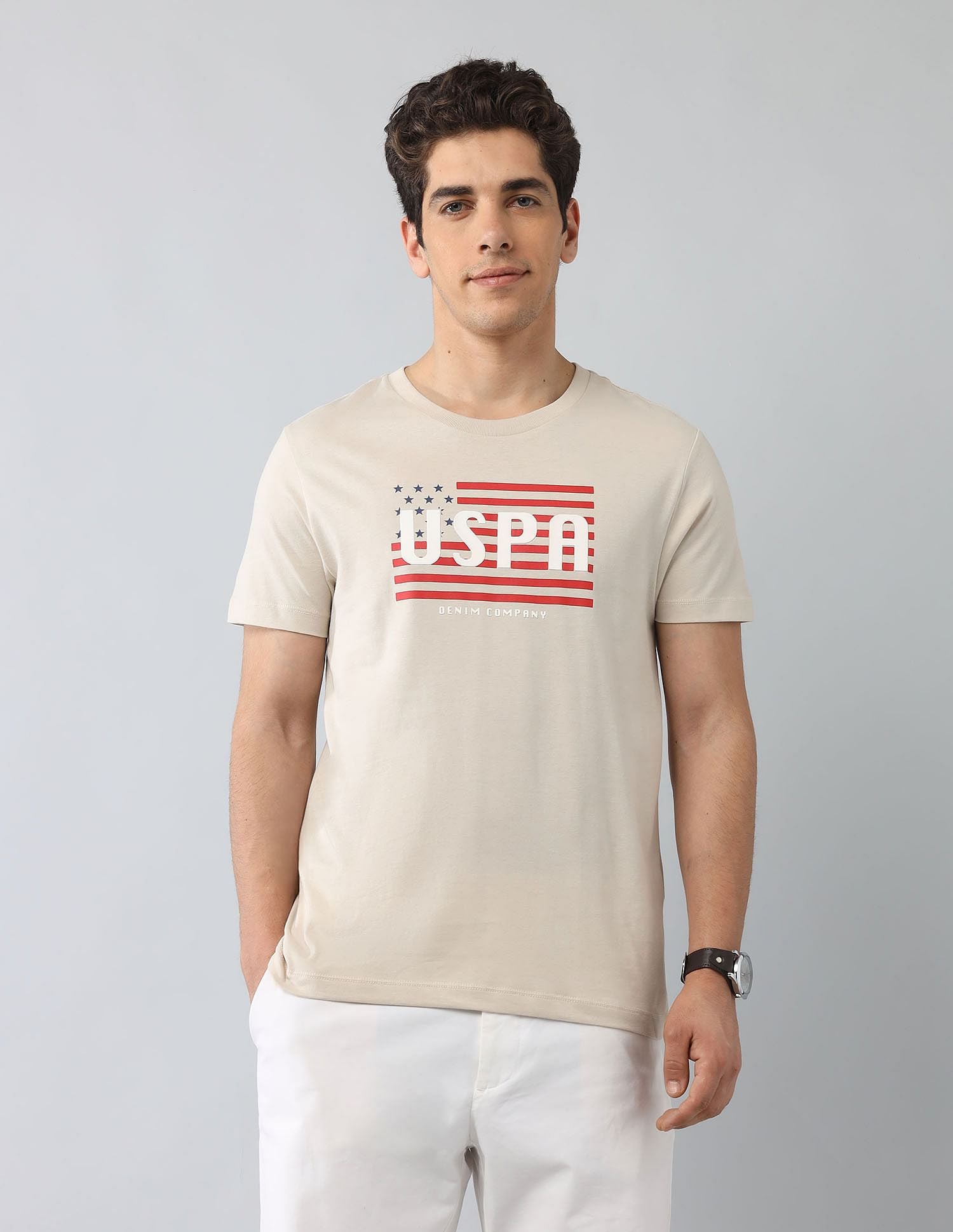 Muscle Fit Brand Printed T-Shirt Beige - U.S. Polo Assn. India | Large