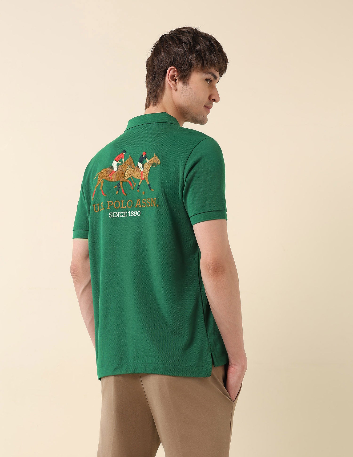 Brand Embroidered Modern Monochrome Polo Shirt Green - U.S. Polo Assn. India | Large