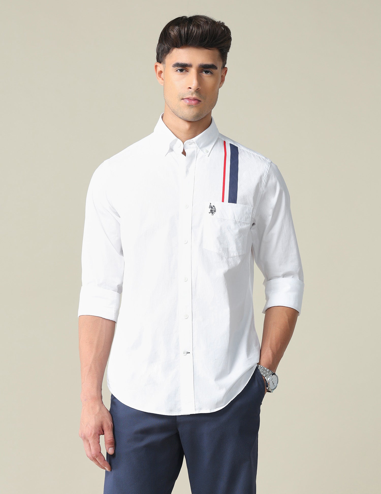 Engineered Stripe Cotton Casual Shirt