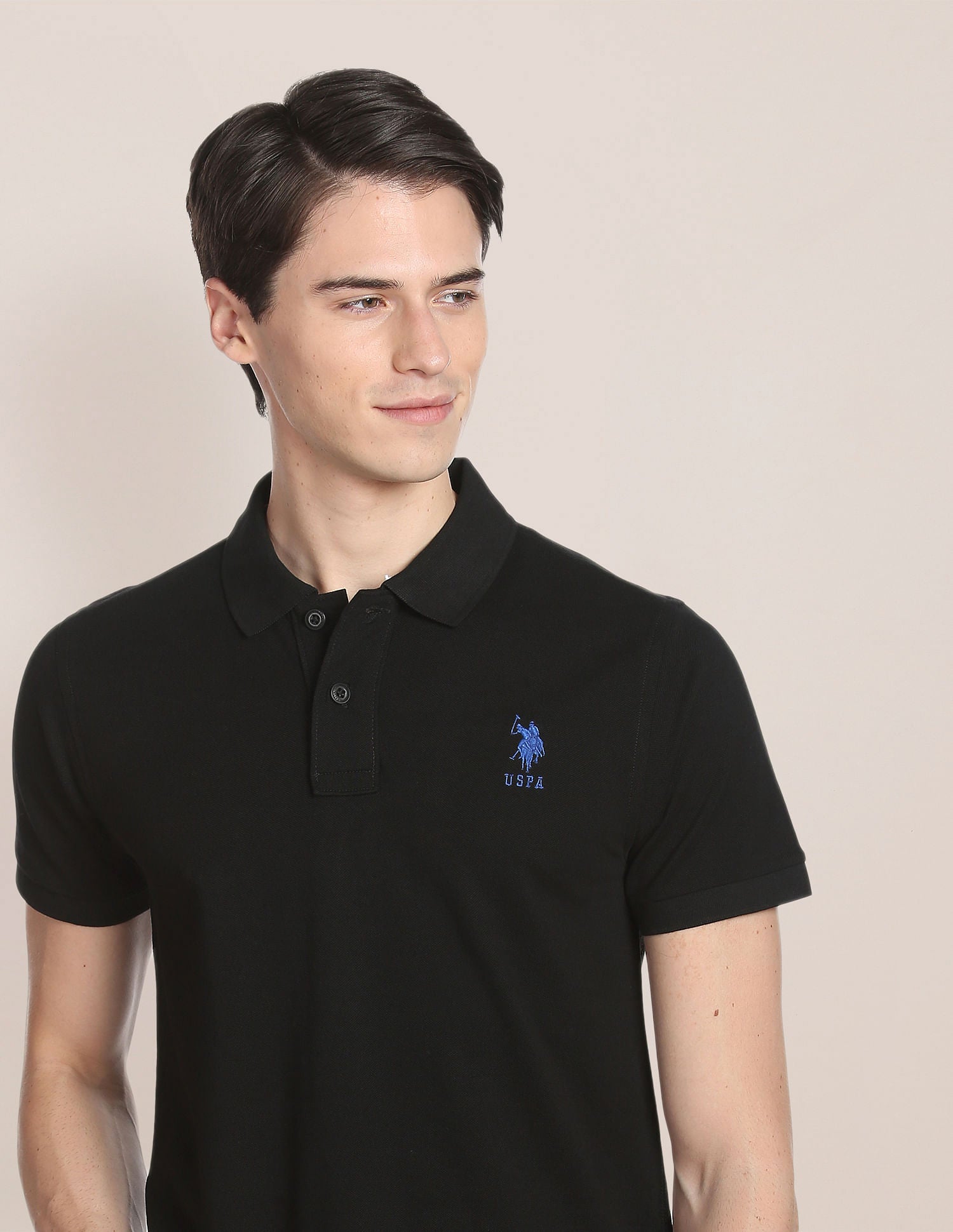 Ribbed Collar Solid Polo Shirt Black - U.S. POLO ASSN. | Large