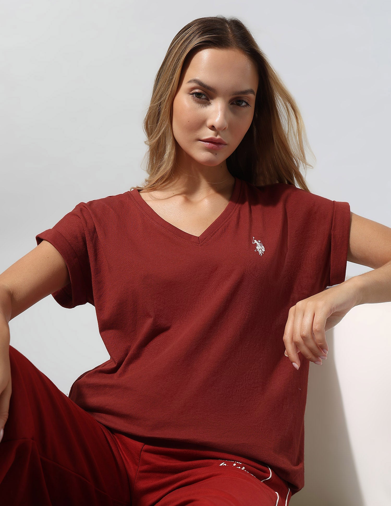 Basic V-Neck Regular T-Shirt Red - U.S. Polo Assn. India | Large