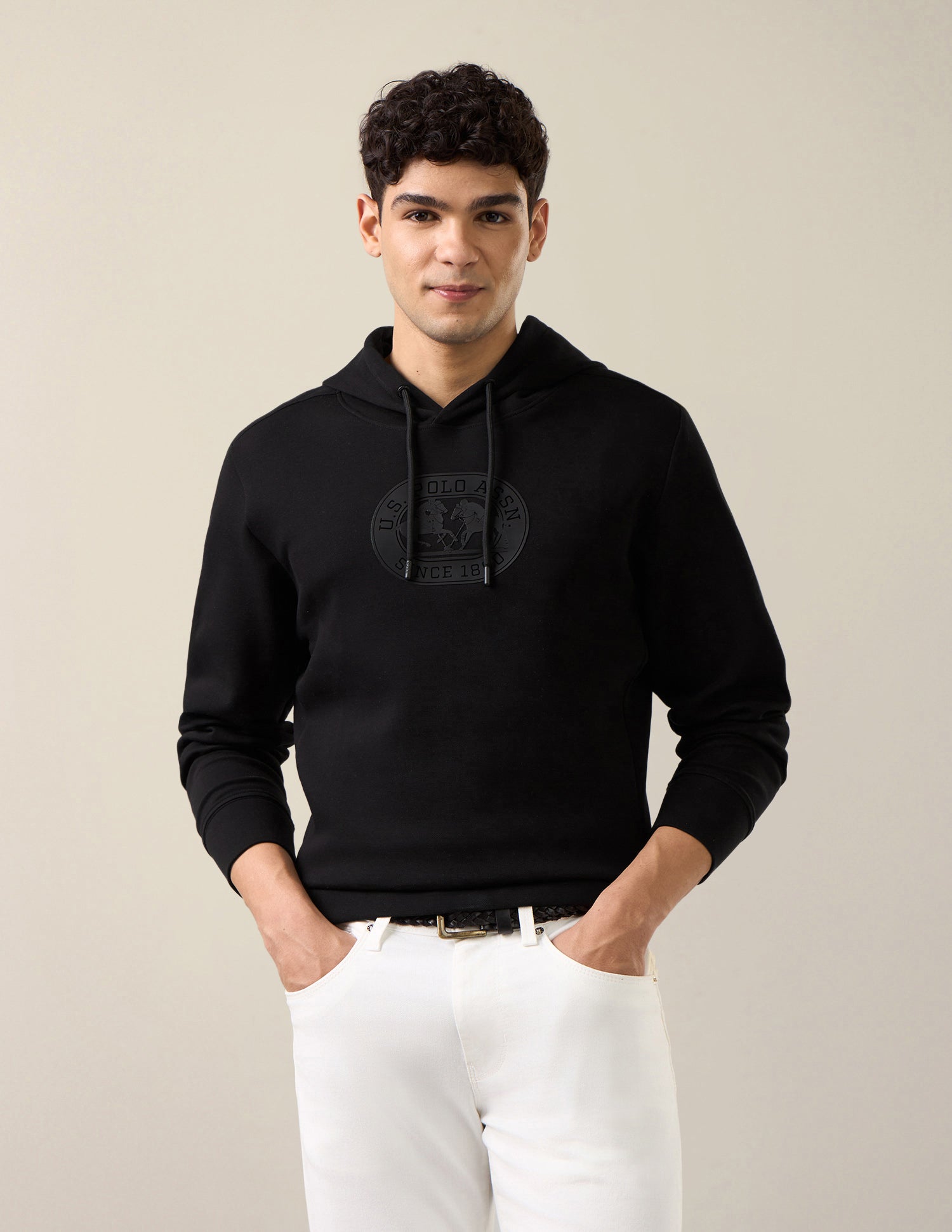 Brand Embossed Regular Fit Sweatshirt Black - U.S. Polo Assn. India | Large