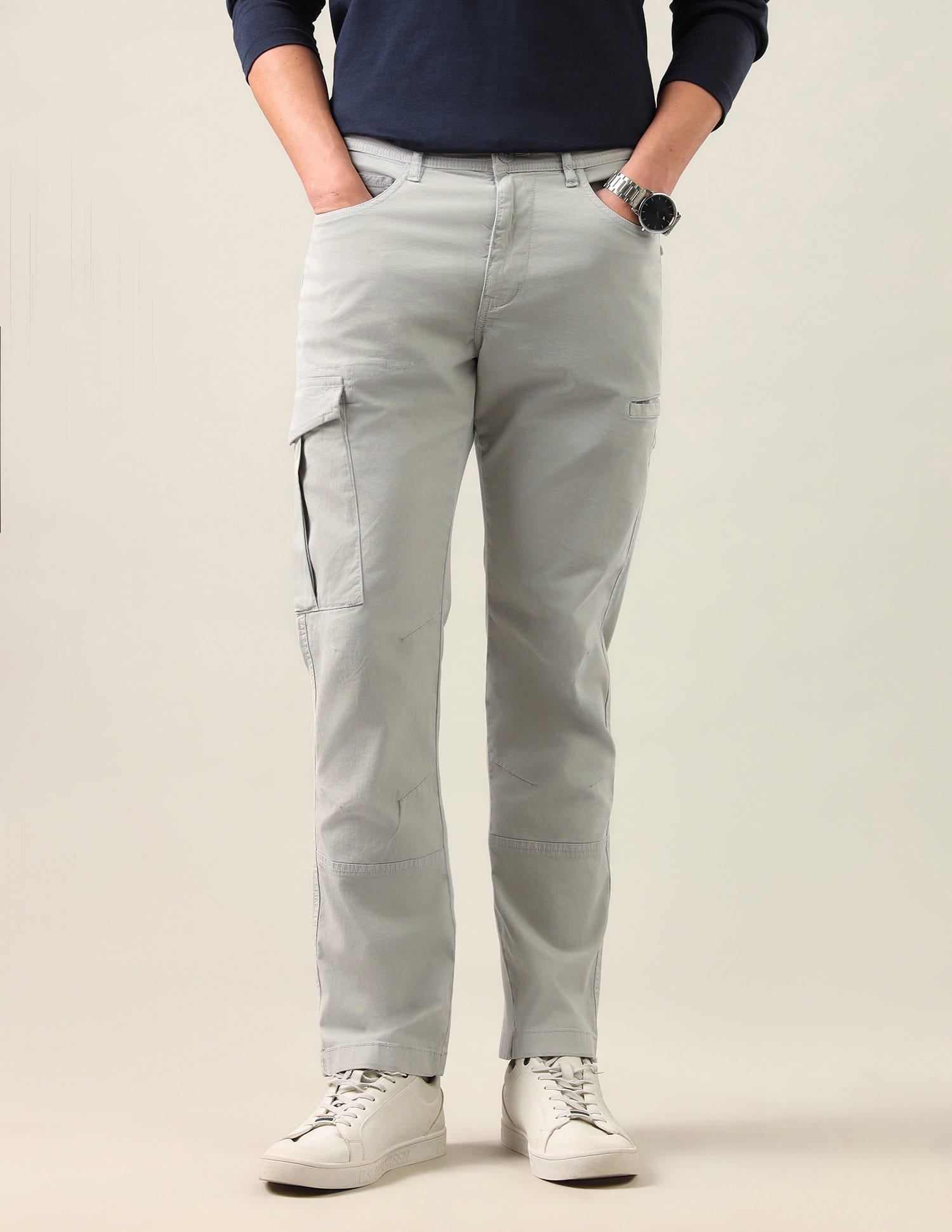 Harold Slim Straight Fit Twill Cargos Grey - U.S. Polo Assn. India | Large