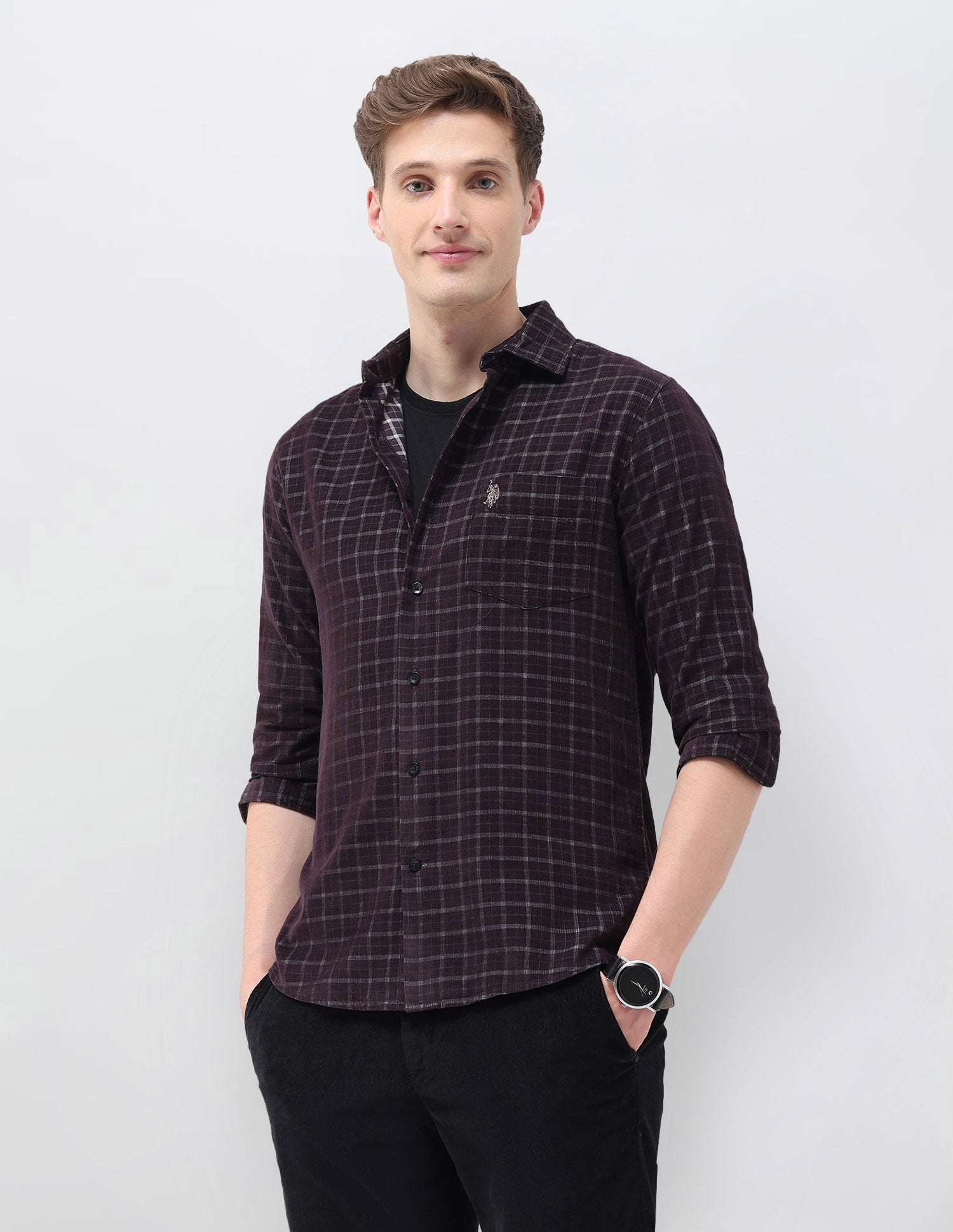 Grid Tattersall Checked Corduroy Shirt