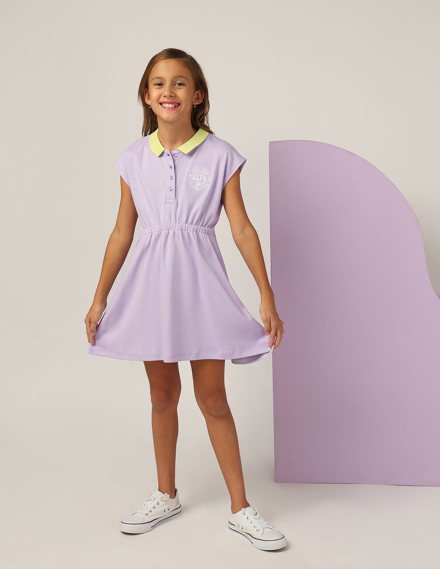 Girls Cinched Waist Polo Dress