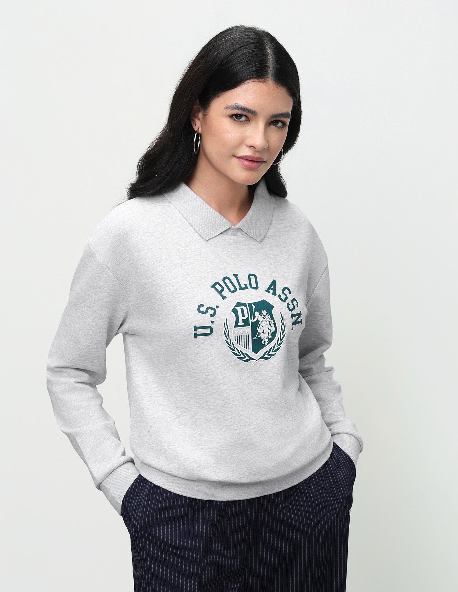 Grpahic Brand Printed Relaxed Fit Sweatshirt Grey - U.S. Polo Assn. India | Large