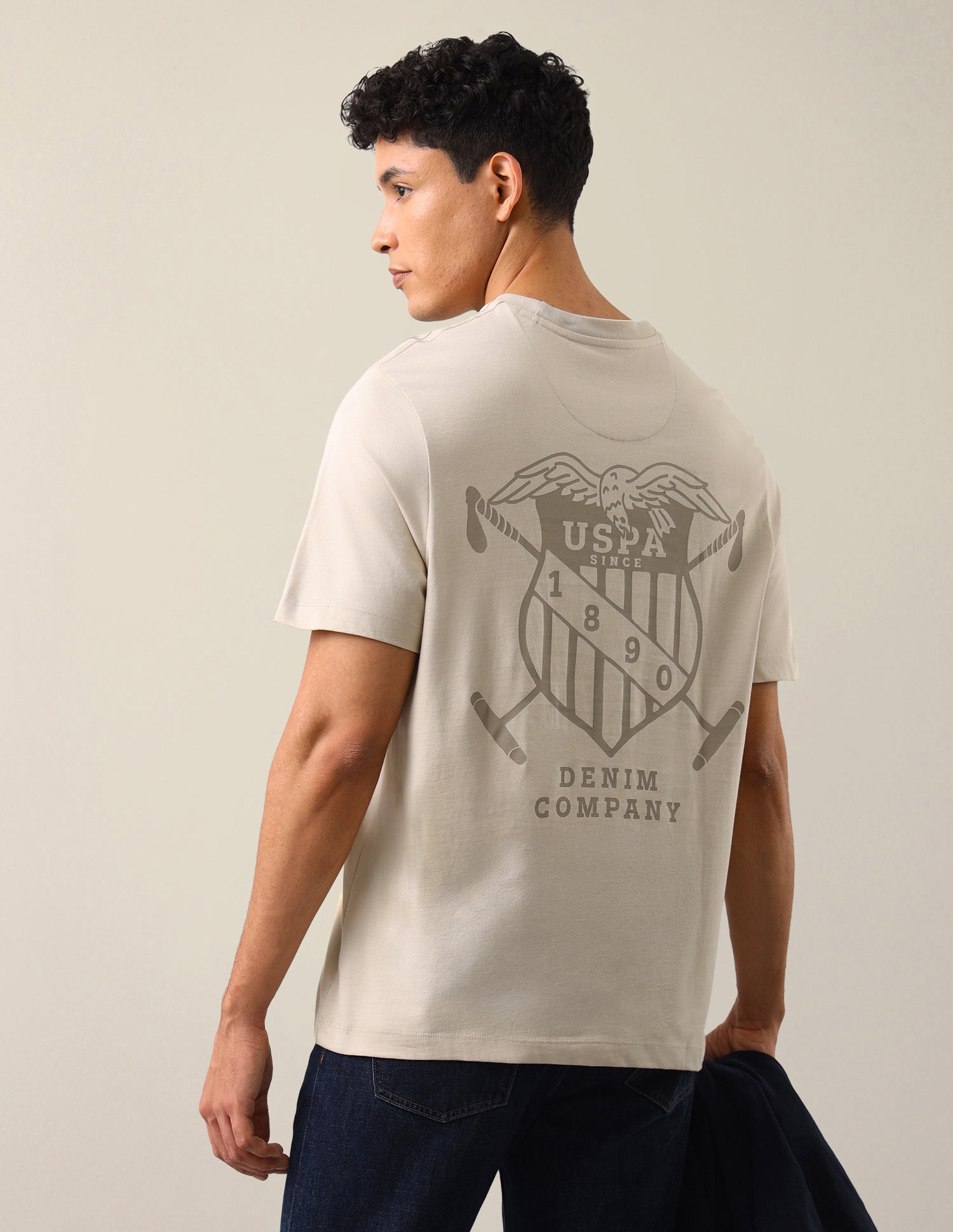 Graphic Brand Printed Relaxed Fit T-Shirt Beige - U.S. Polo Assn. India | Large