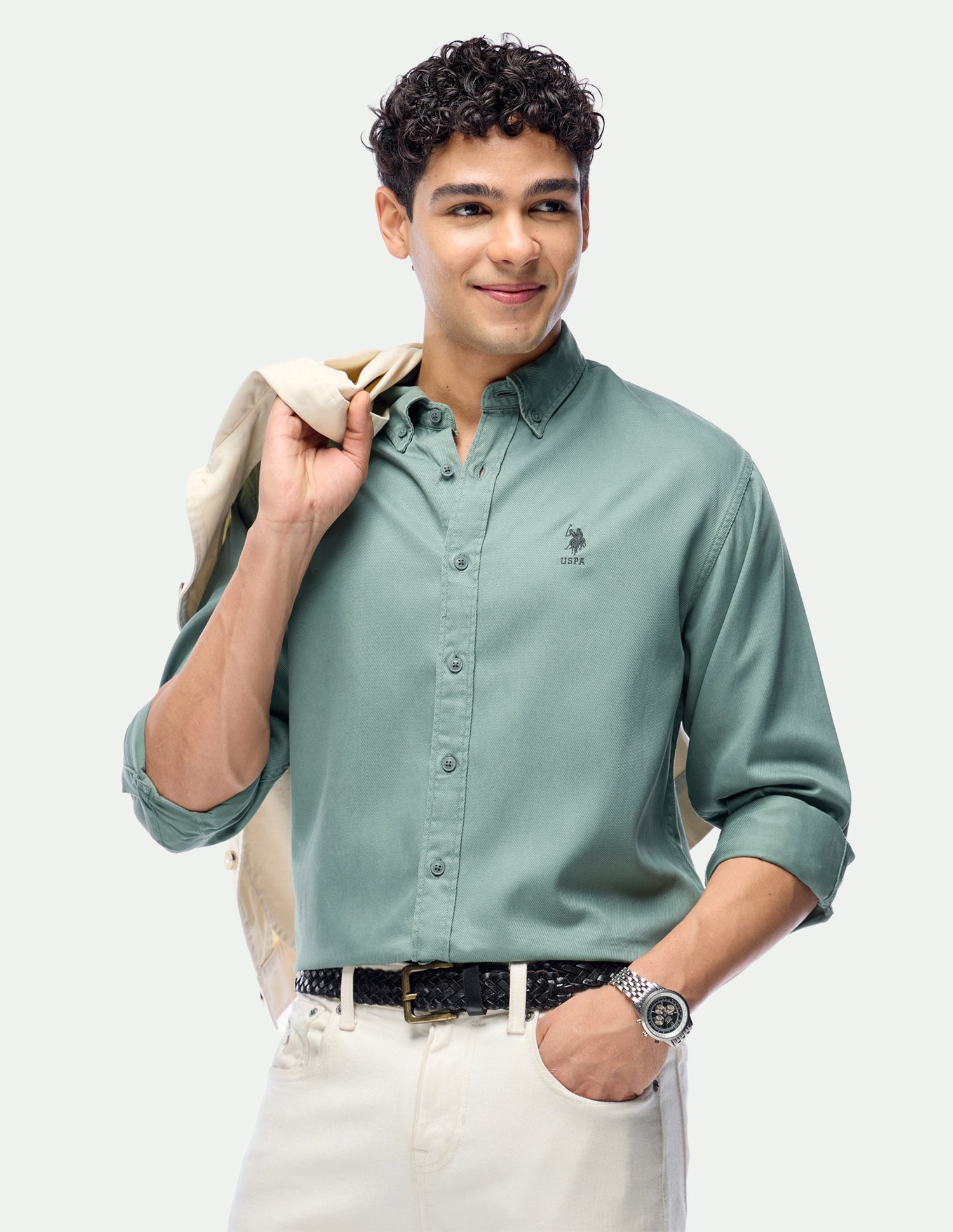 Dobby Relaxed Fit Shirt Green - U.S. Polo Assn. India | Large