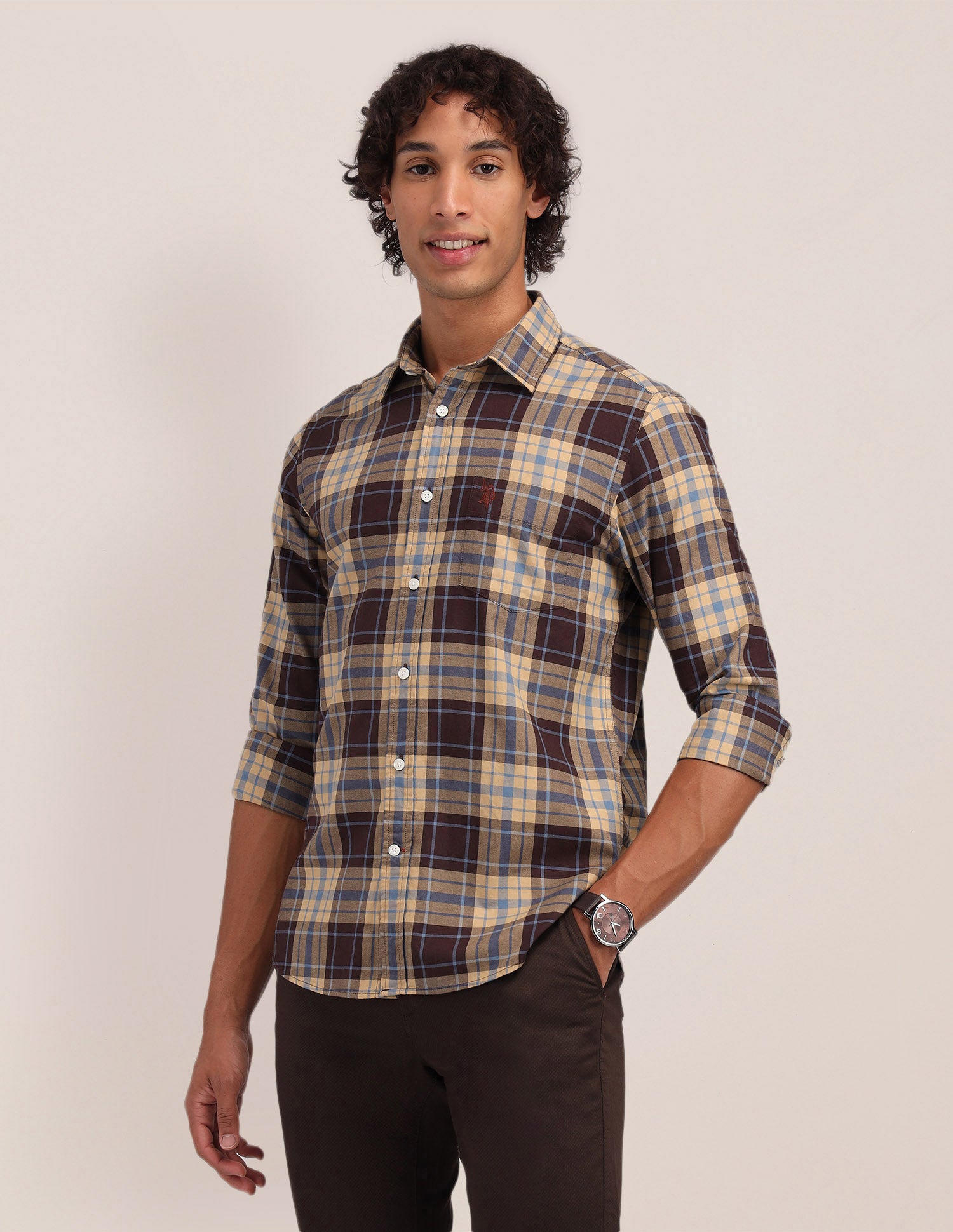 Plaid Checked Dobby Shirt Yellow - U.S. Polo Assn. India | Large