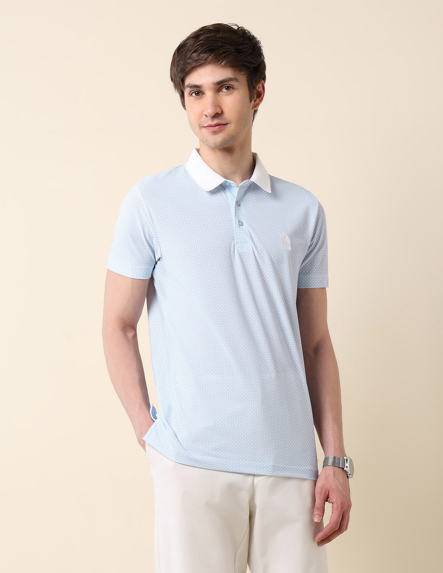 All-Over Printed Classic Polo Shirt White - U.S. Polo Assn. India | Large