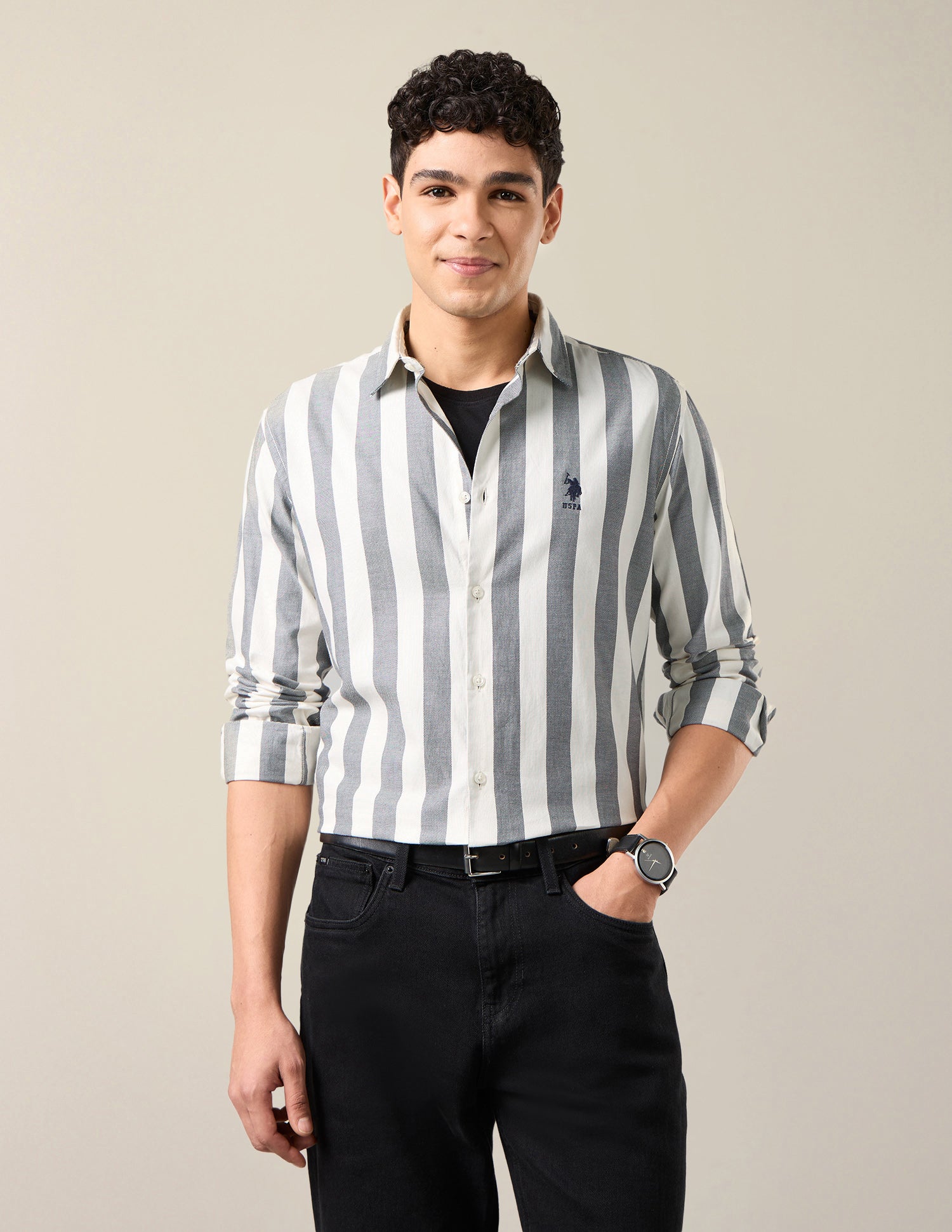 Vertical Striped Regular Fit Shirt Black - U.S. Polo Assn. India | Large