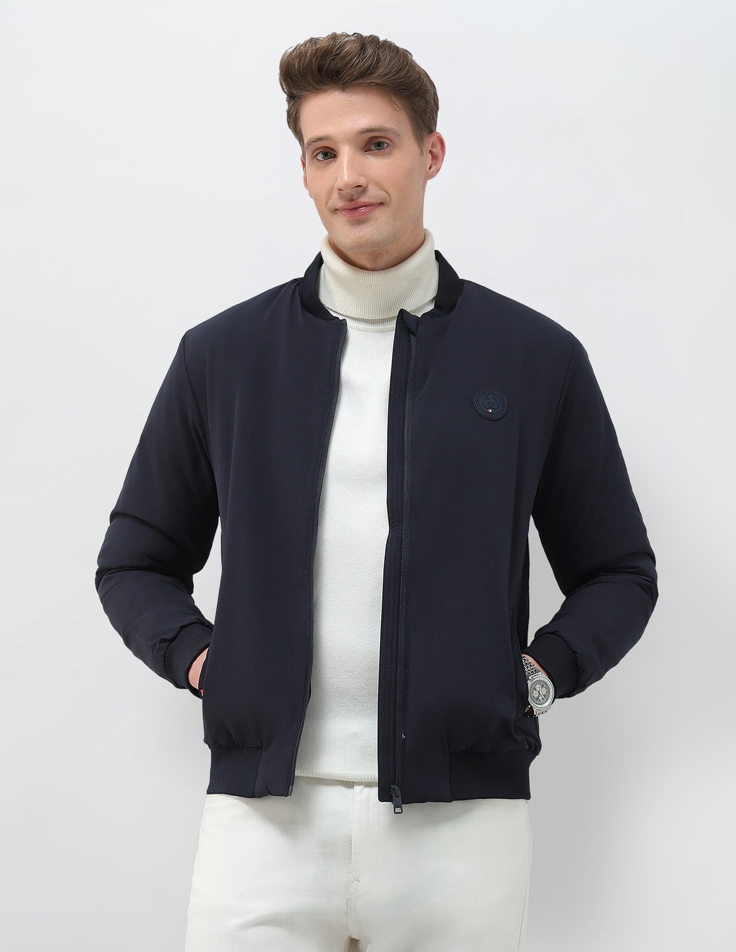 Solid Regular Fit Bomber Jacket