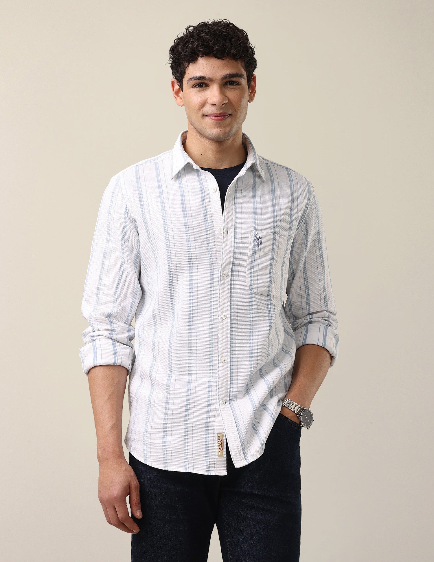Vertical Striped Regular Fit Shirt Light Blue - U.S. Polo Assn. India | Large