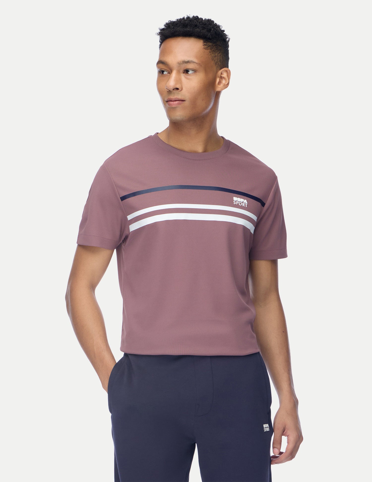 Horizontal Striped Regular Fit Active T-Shirt Lavender - U.S. Polo Assn. India | Large