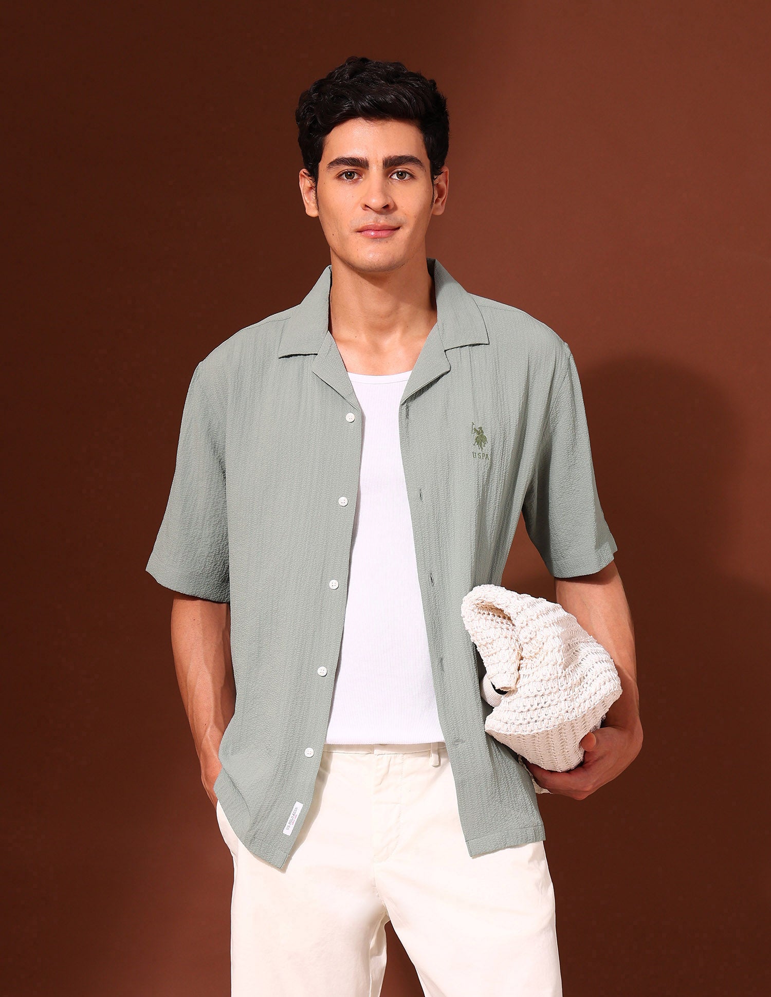 Tailored Fit Poplin Shirt Light Green - U.S. Polo Assn. India | Large